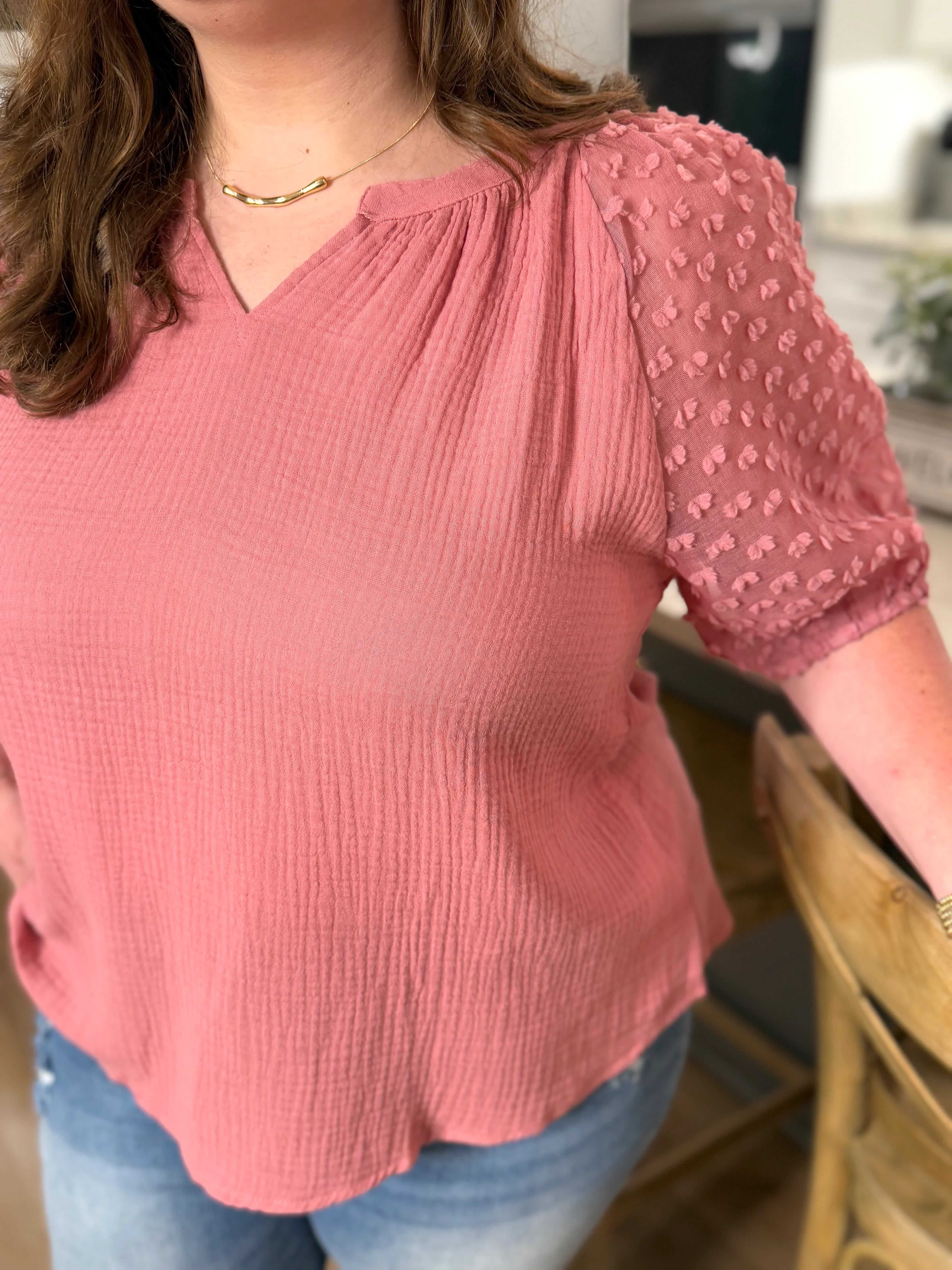 HOPE Puff Sleeve Linen Top (Mauve) (S-2X) - Sassy and Southern