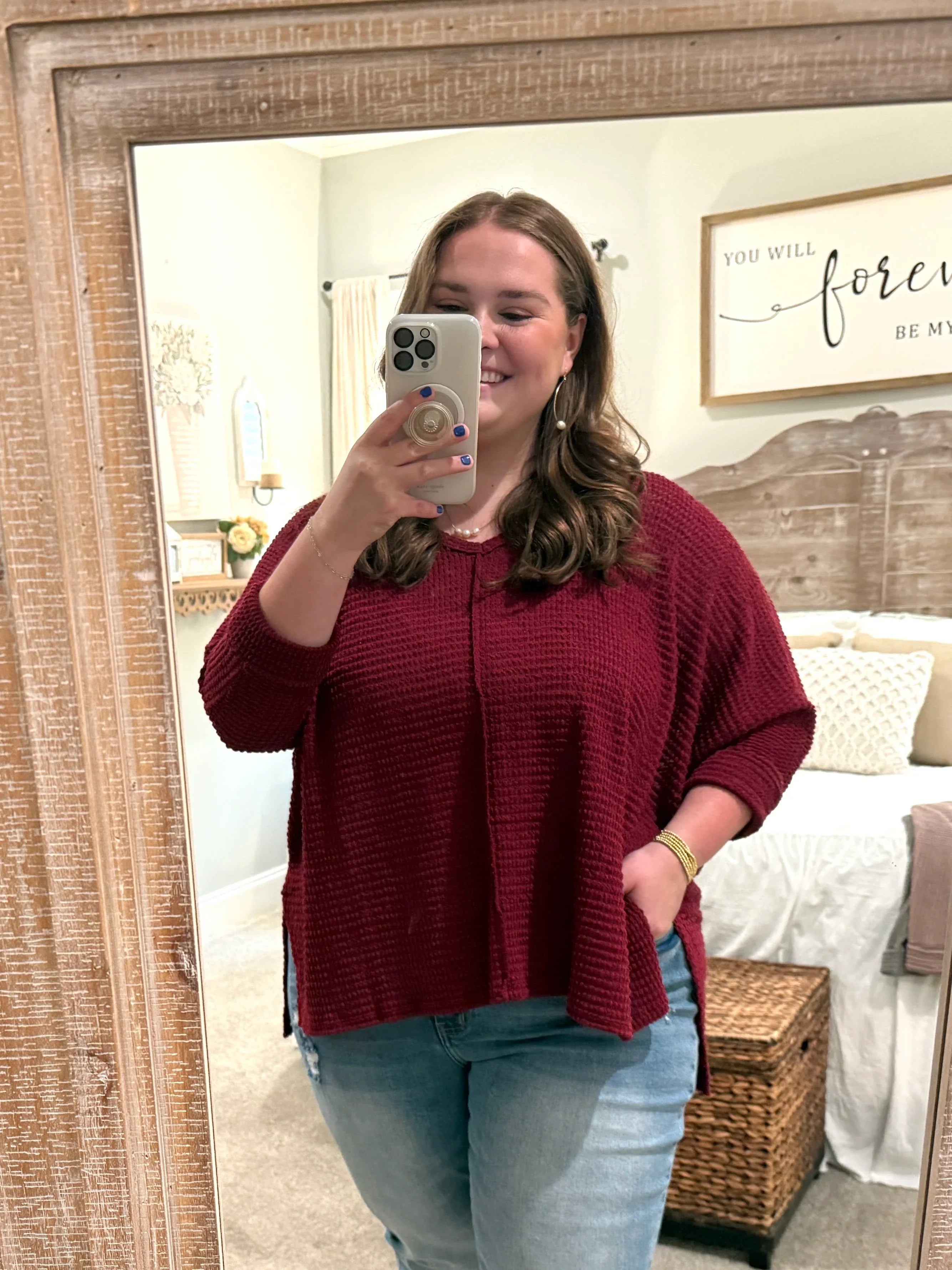 MIA Plus Size 3/4 Sleeve Lightweight Sweater (Burgundy) - Sassy and Southern