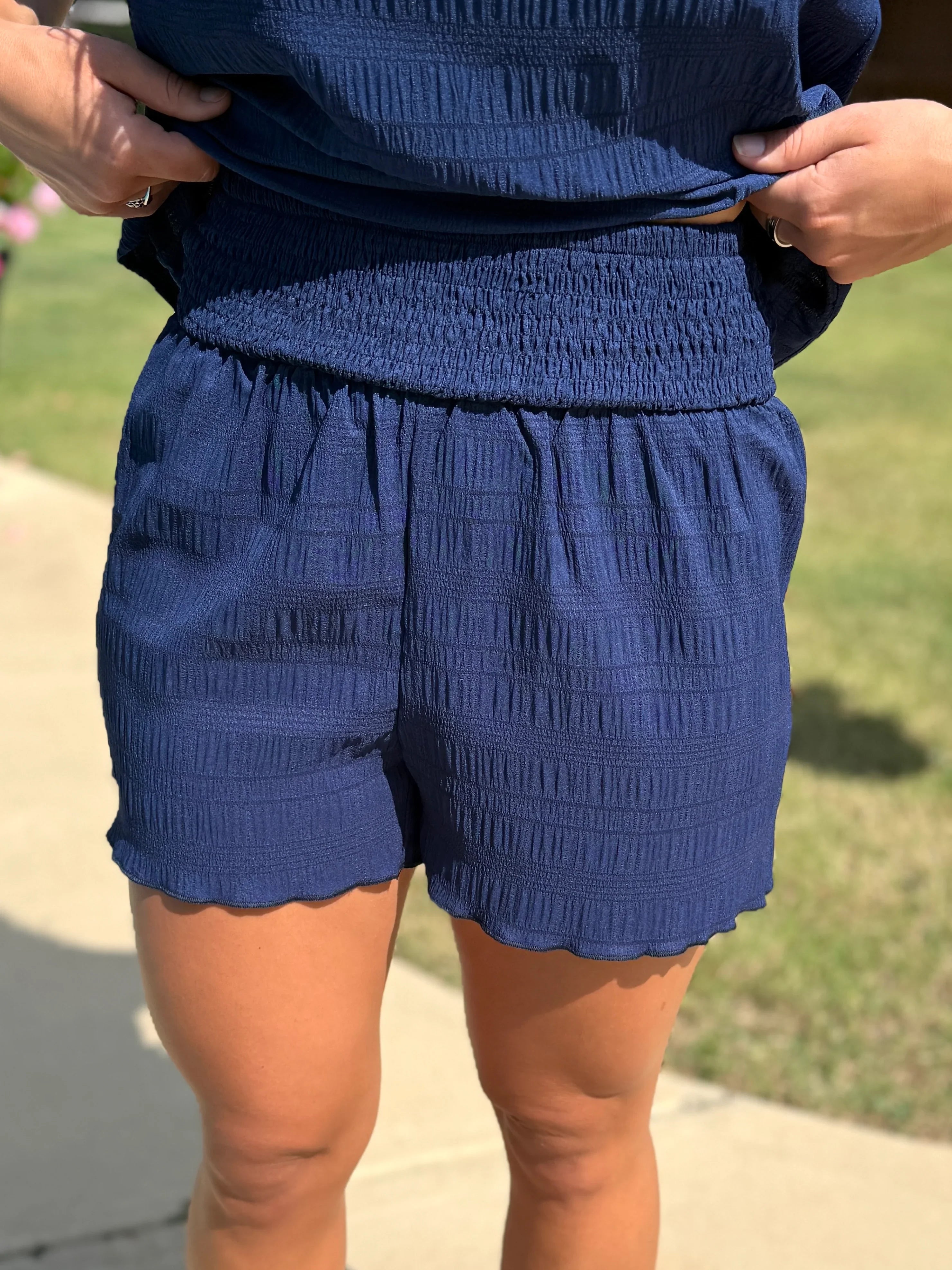 MILLIE Navy Textured Top/Shorts Set - Sassy and Southern