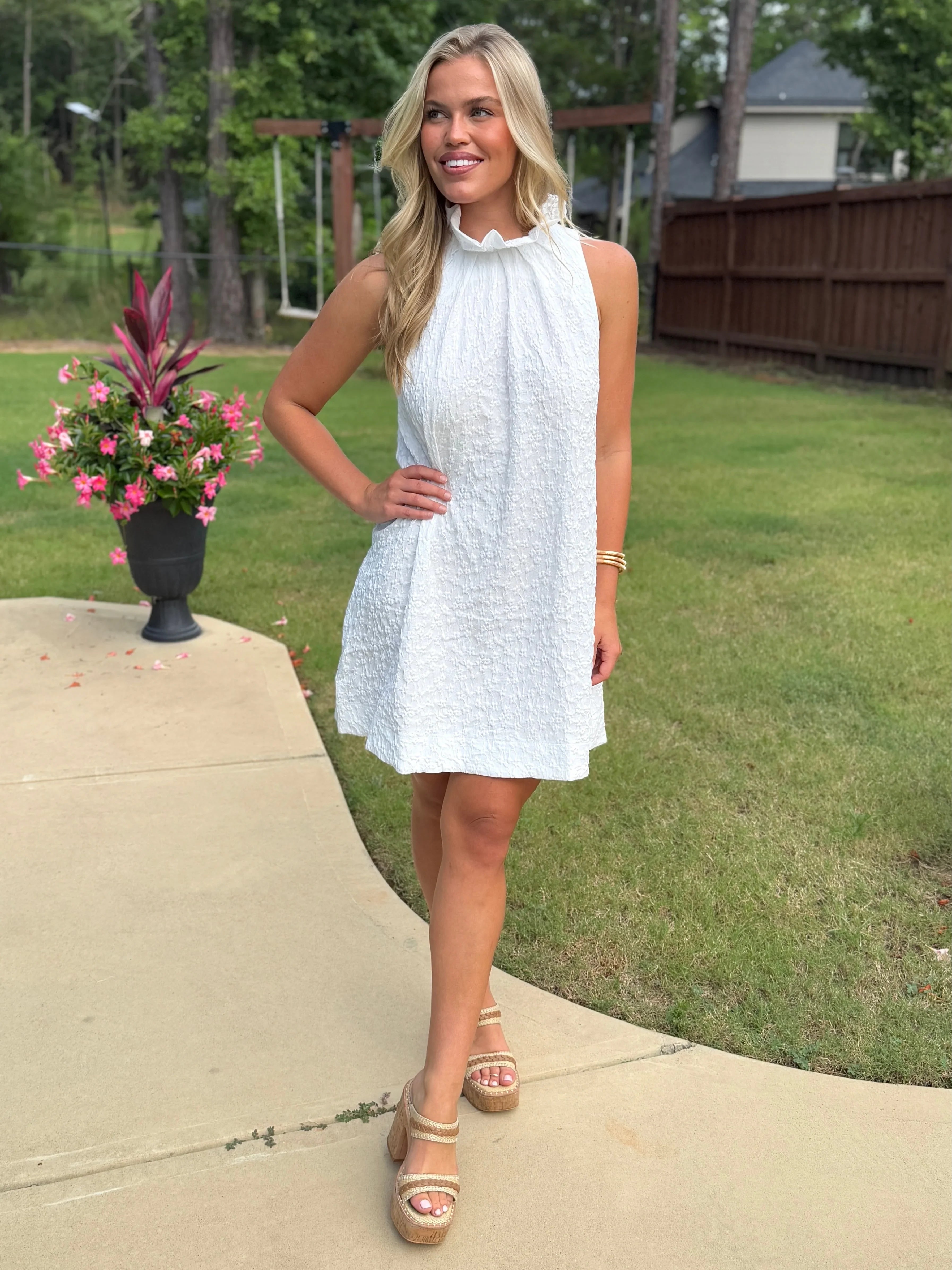 ADELINE Textured White Floral Dress - Sassy and Southern