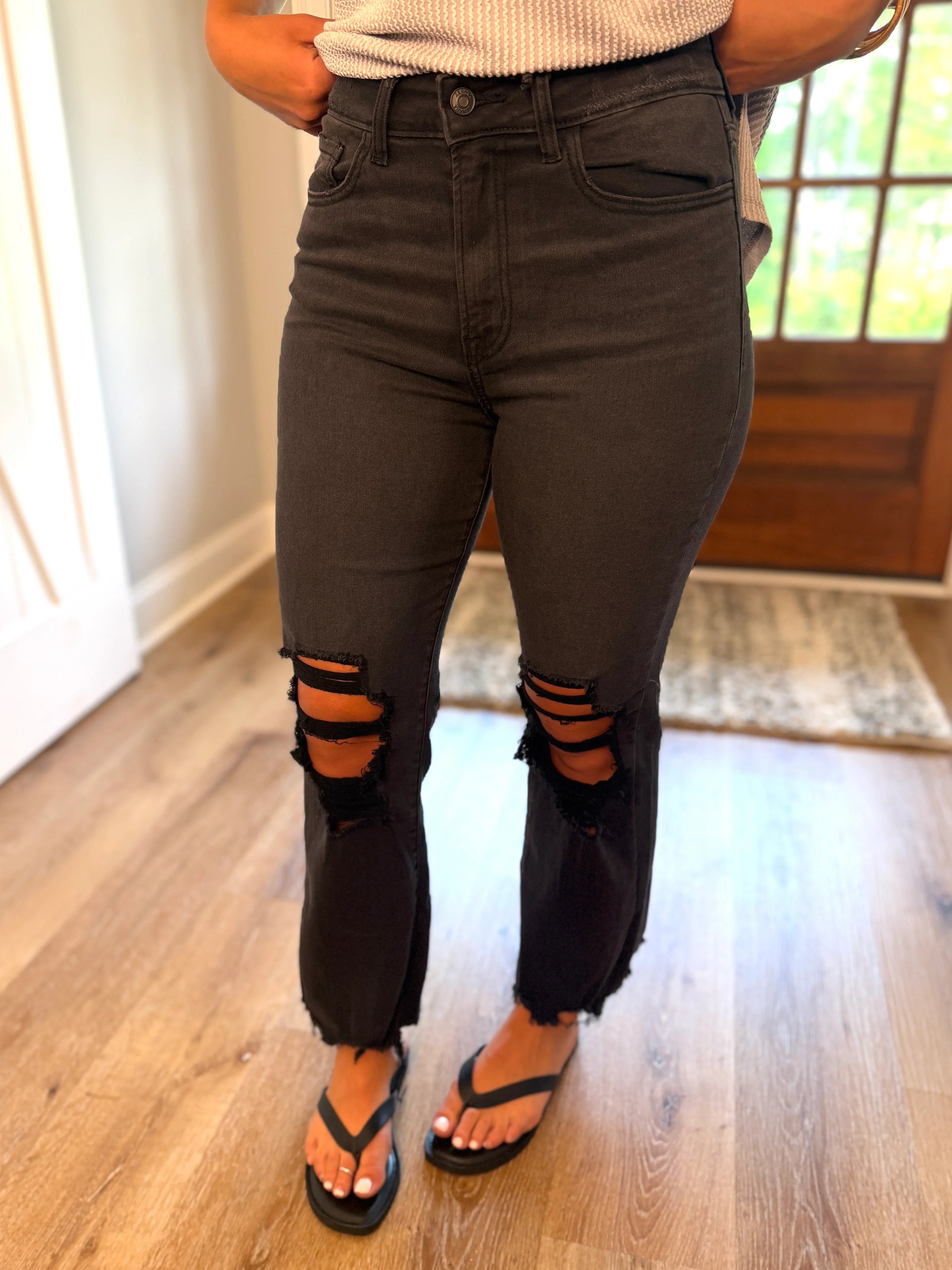 NOVA Black Distressed Knee Jeans - Sassy and Southern