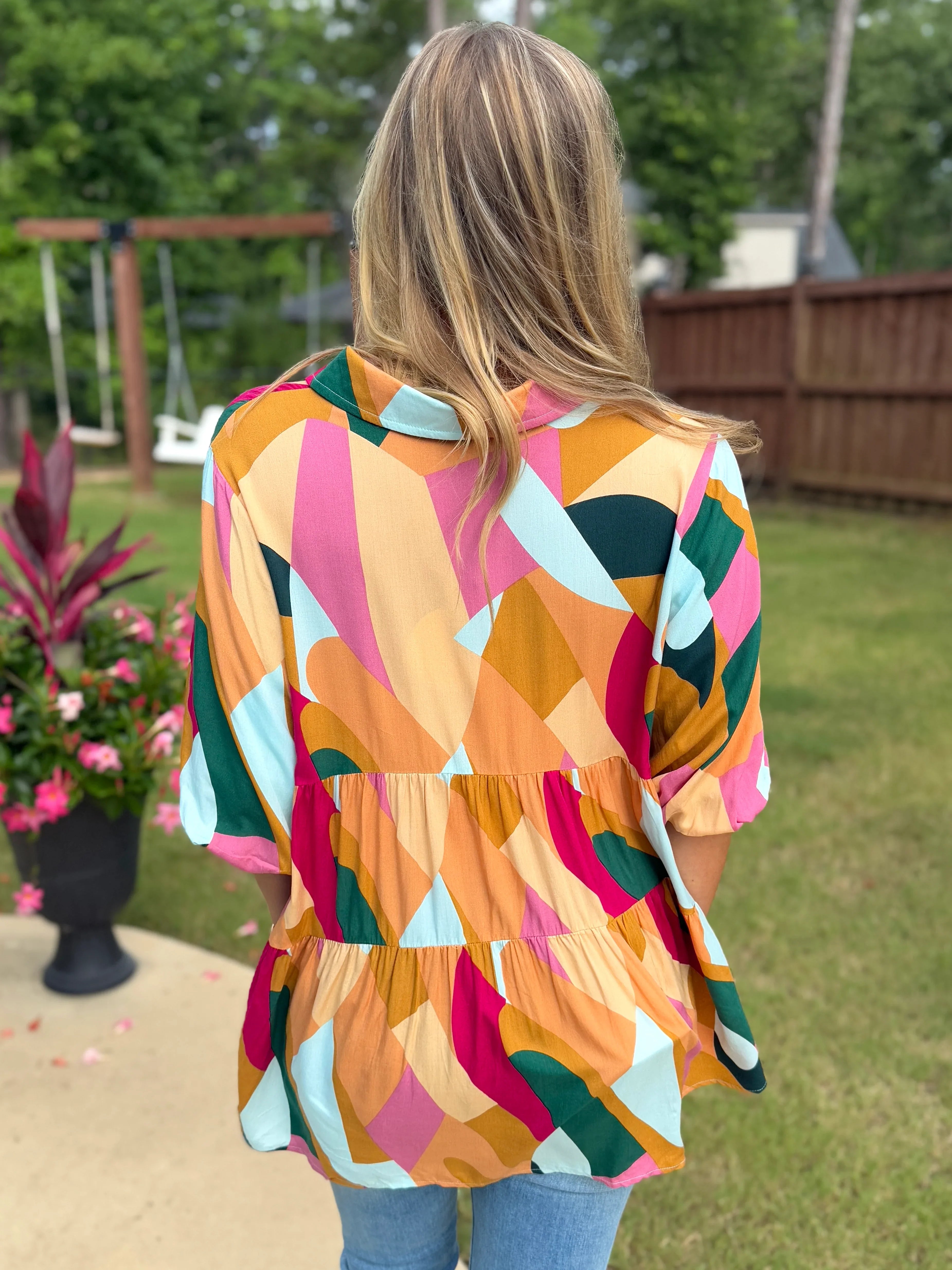 PHOEBE Abstract Button Down Top - Sassy and Southern