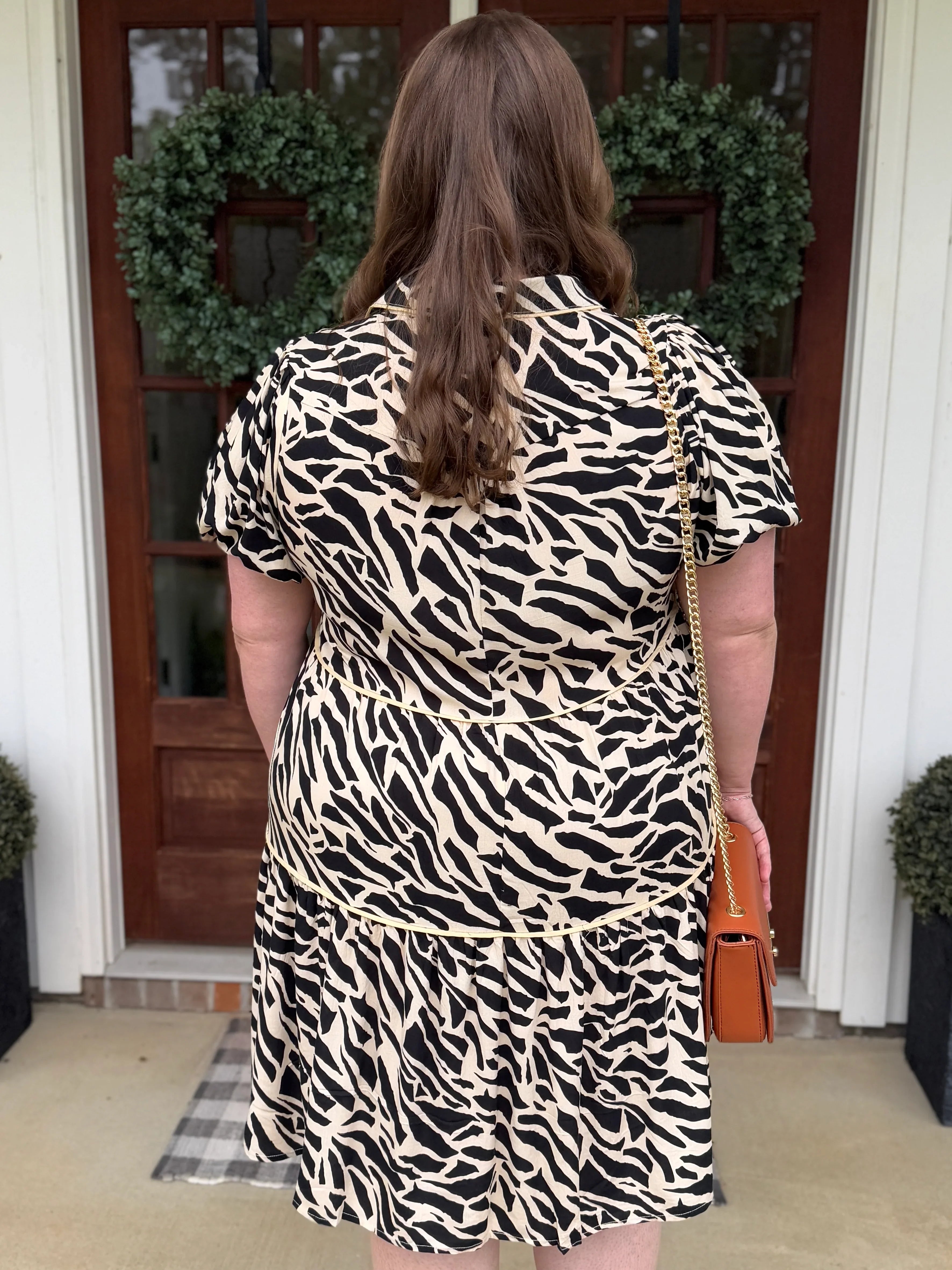 AVA Plus Size Animal Print Dress (Black/Taupe) - Sassy and Southern