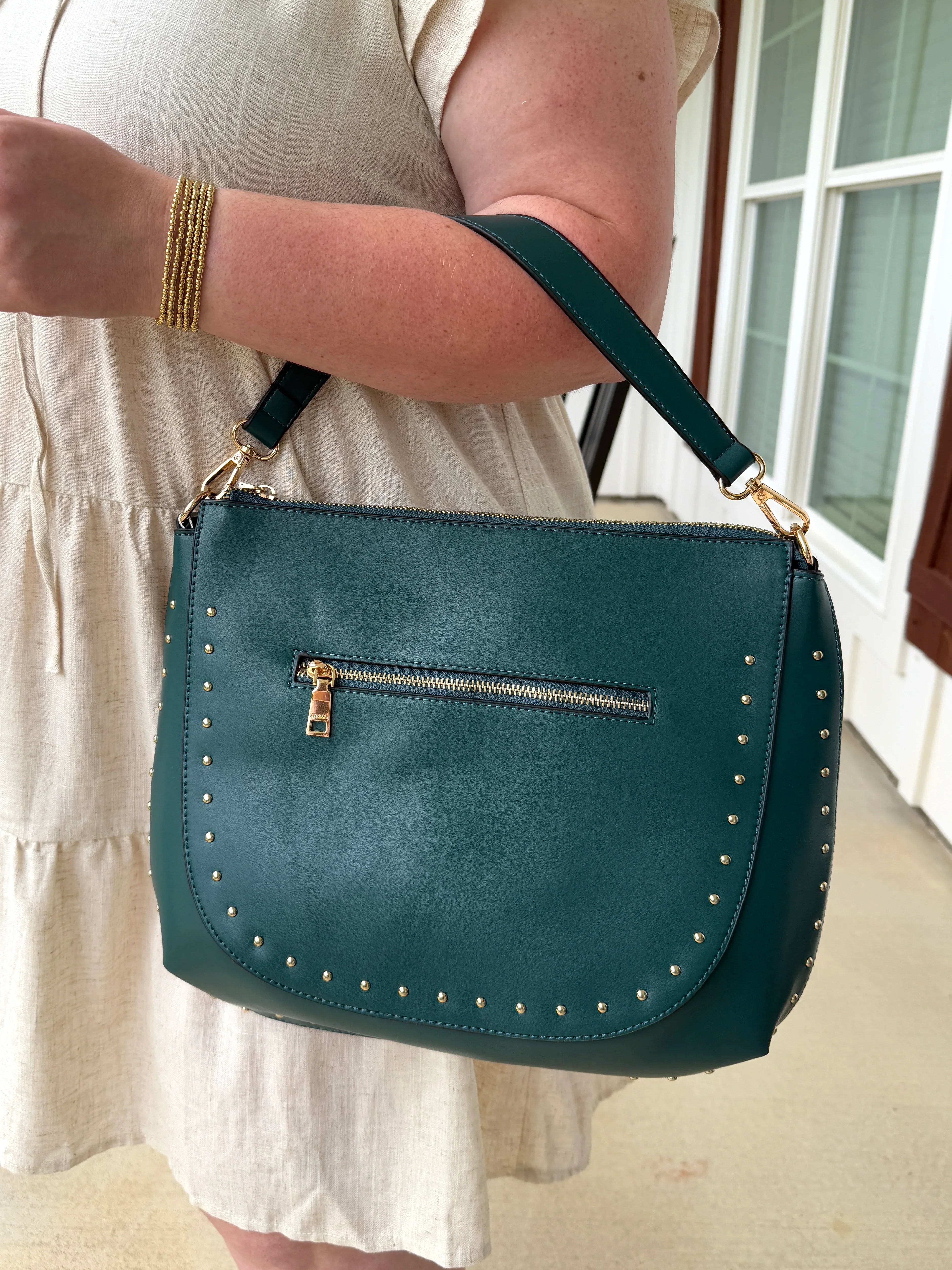 Studded Hobo Bag/Purse in Peacock Blue/Green - Sassy and Southern
