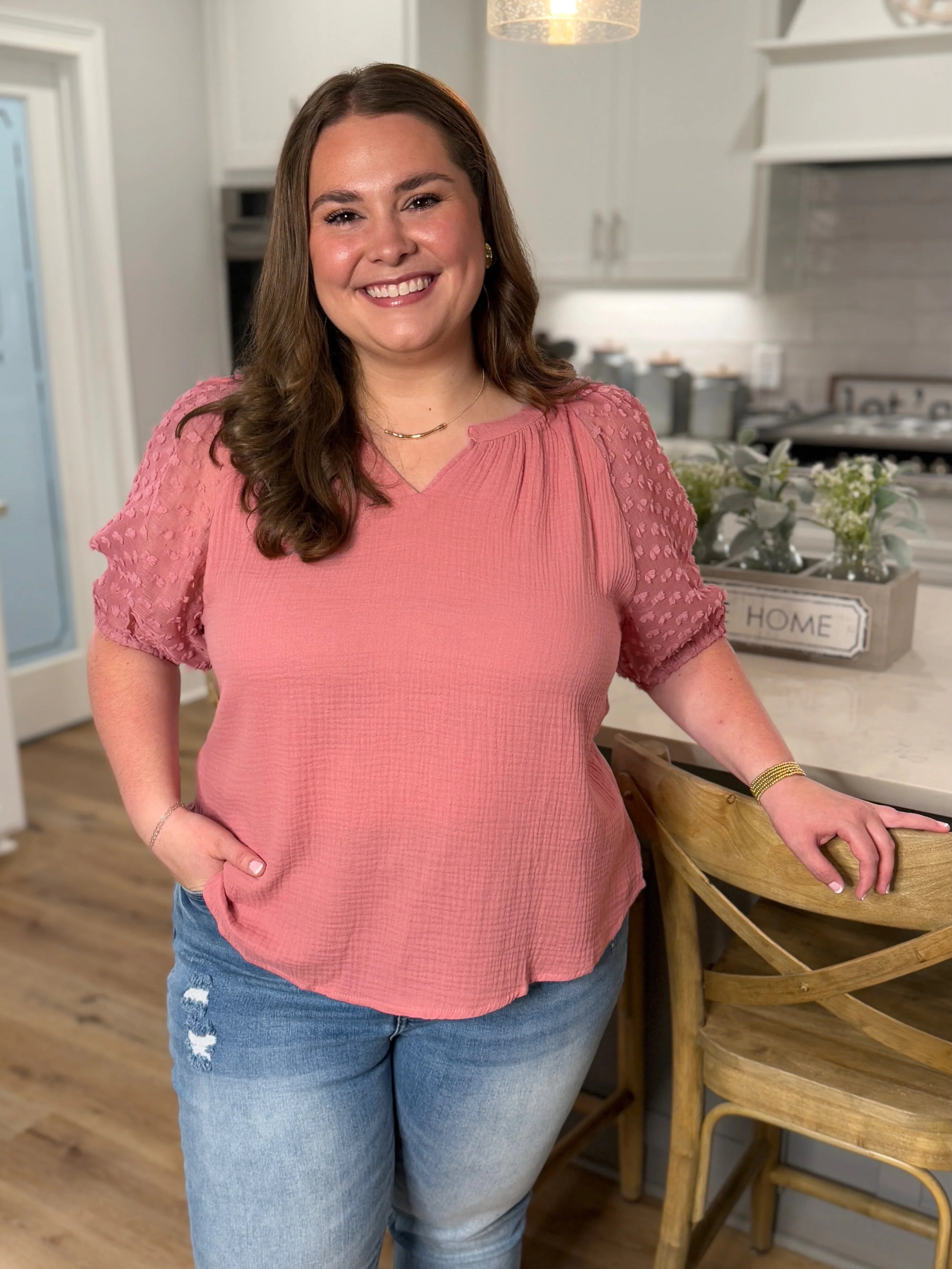 HOPE Puff Sleeve Linen Top (Mauve) (S-2X) - Sassy and Southern
