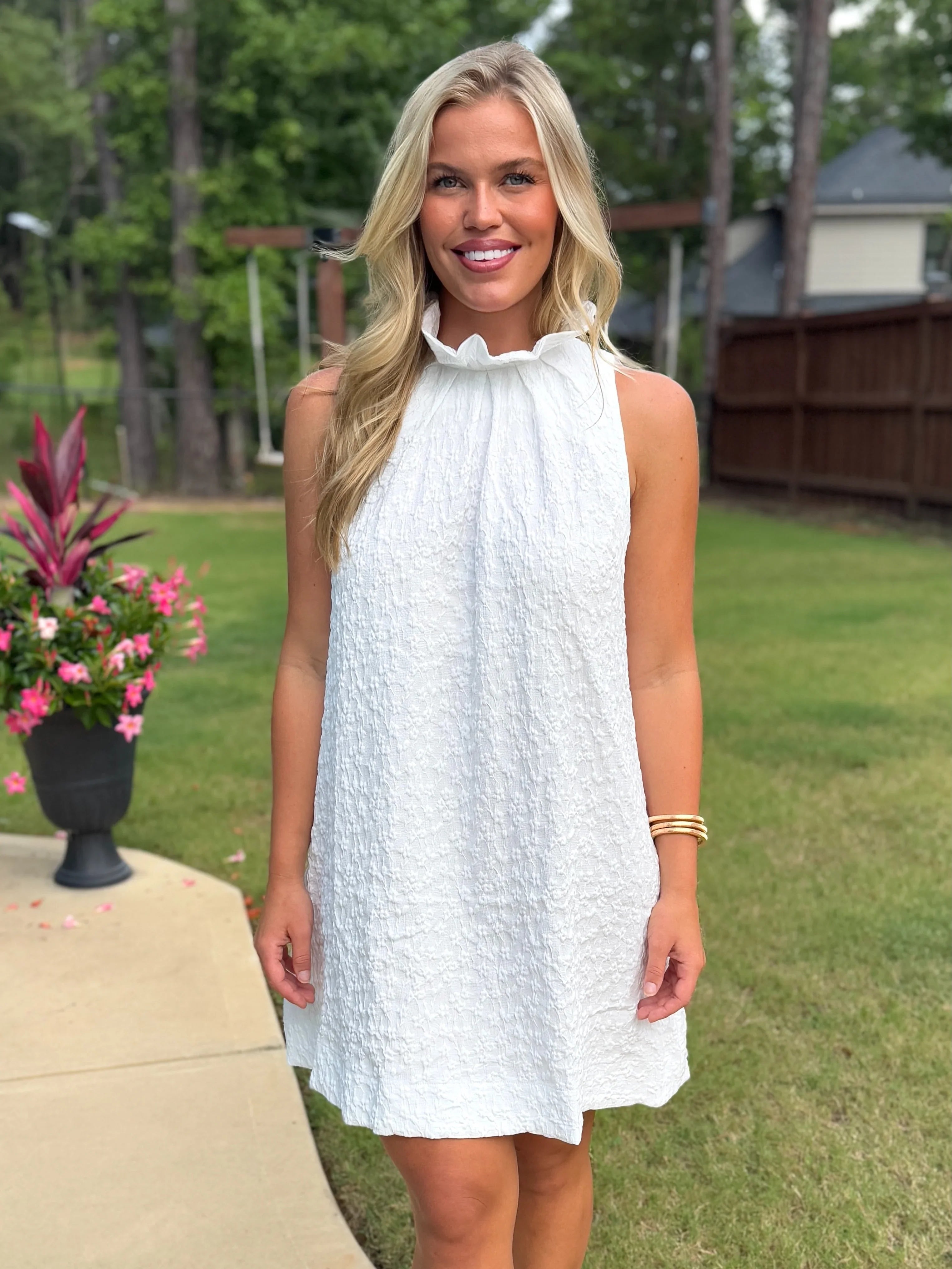 ADELINE Textured White Floral Dress - Sassy and Southern