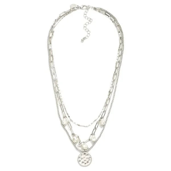 Disc Pendant Layered Necklace (Silver) - Sassy and Southern
