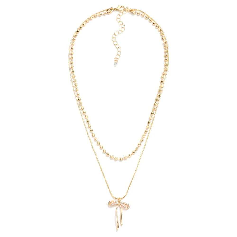 Layered Bow Necklace With Rhinestones - Sassy and Southern