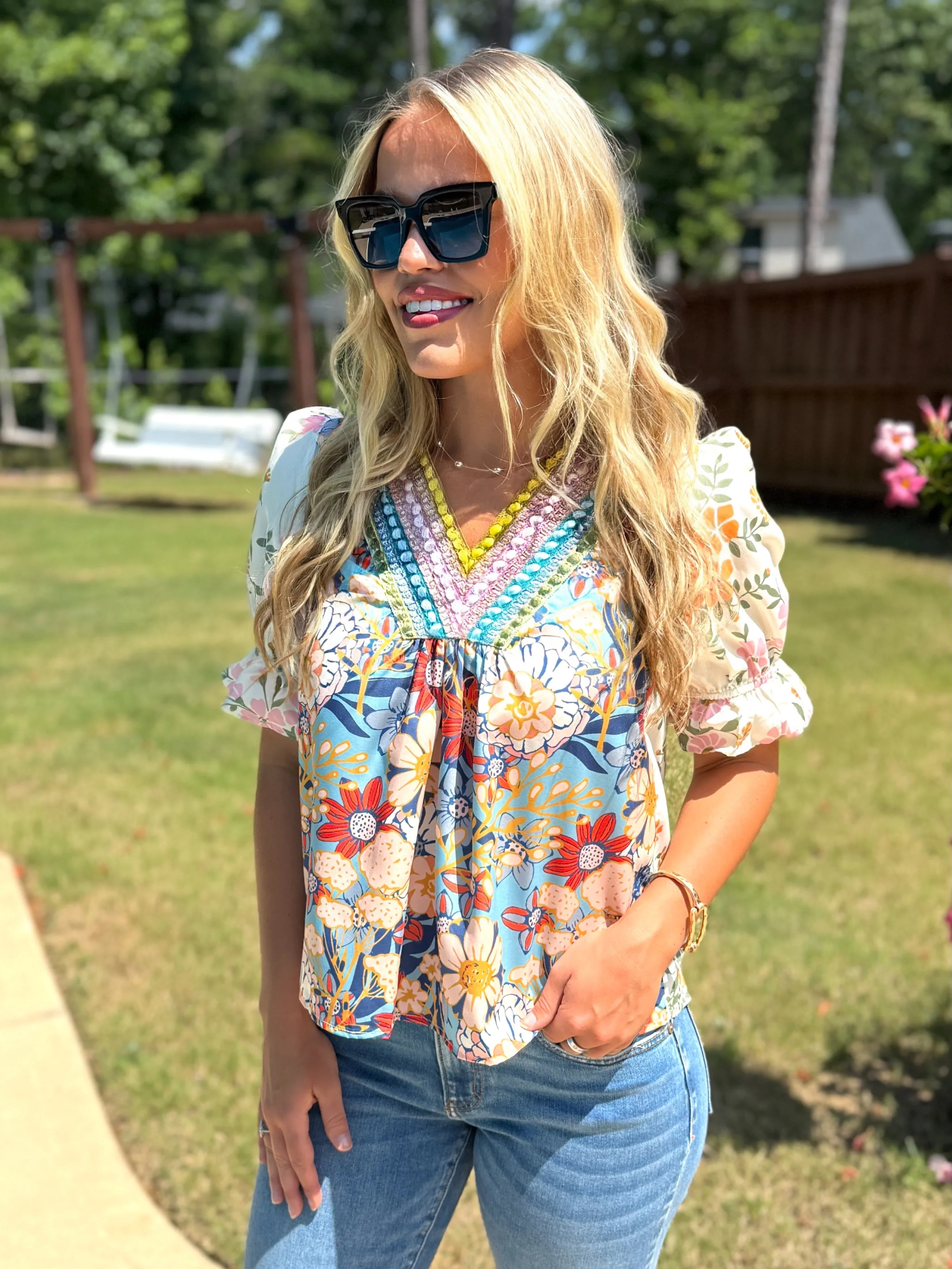 MARLEY Floral Top With Embroidery (S-2X) - Sassy and Southern