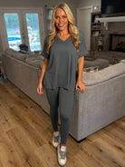 PENELOPE 2-Piece Legging/Top Lounge Set (Sage) (S-3X) - Sassy and Southern