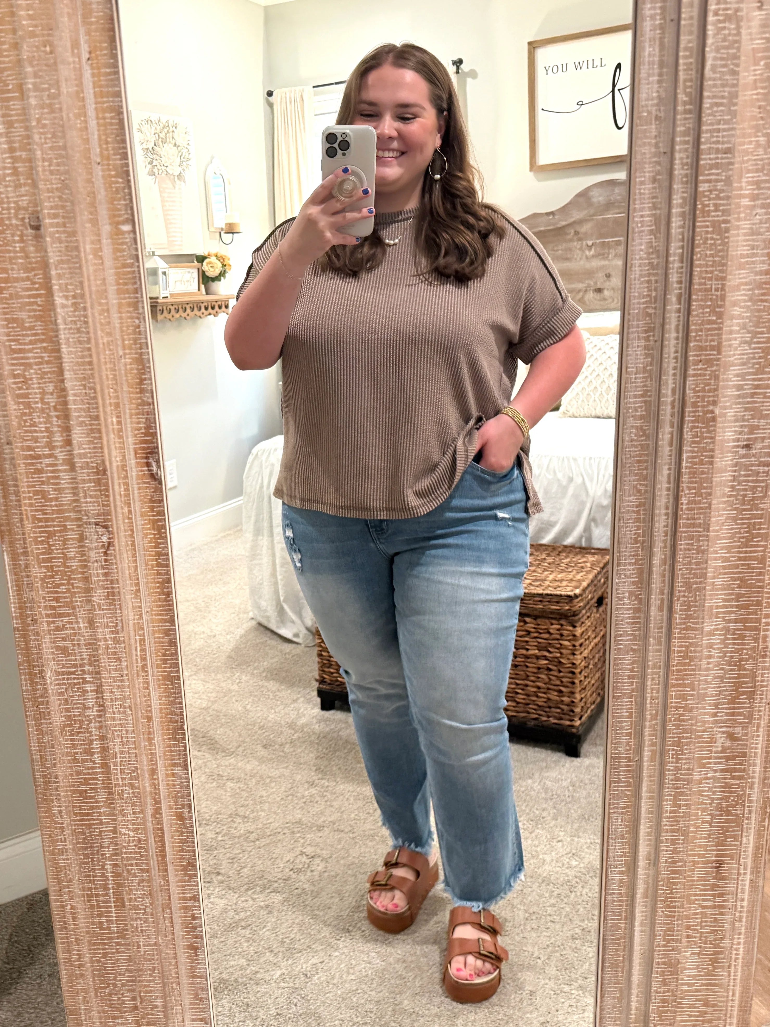 ARIA Corded Raw Edge Top (Mocha) (S-3X) - Sassy and Southern