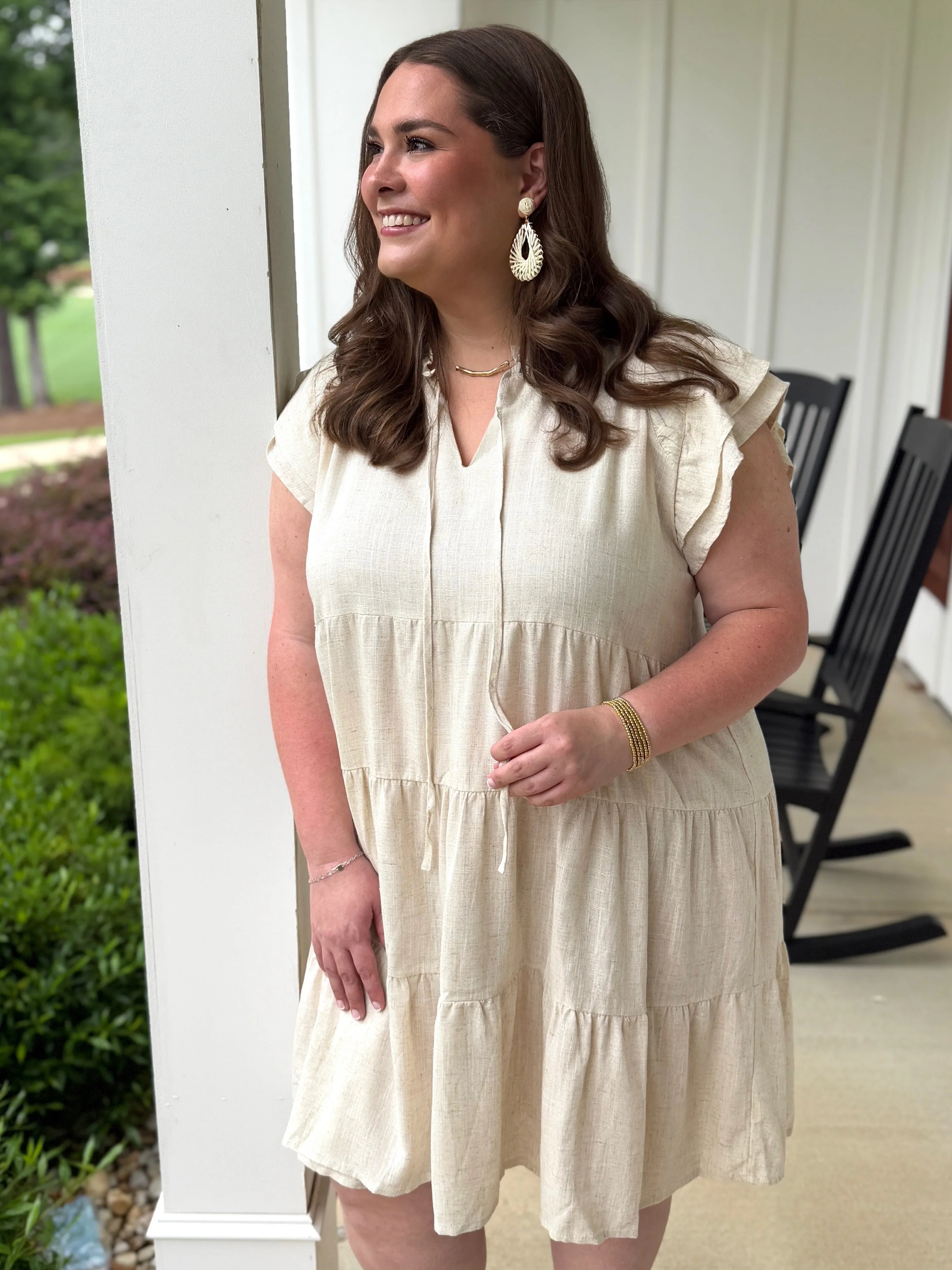 MAGNOLIA Plus Size Oatmeal Linen Ruffle Dress - Sassy and Southern