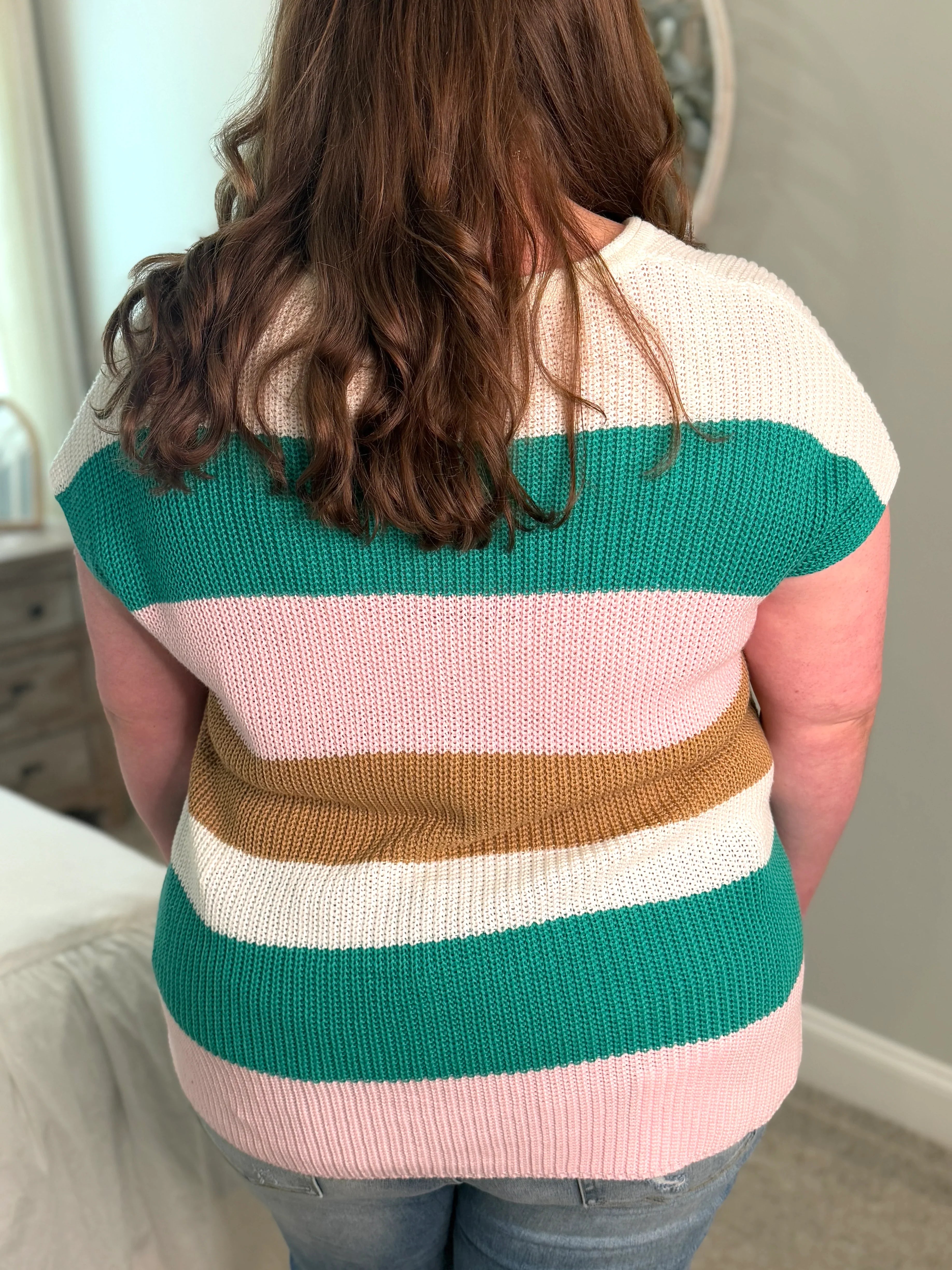 MCKENNA Plus Size Pink/Green Lightweight Sweater - Sassy and Southern