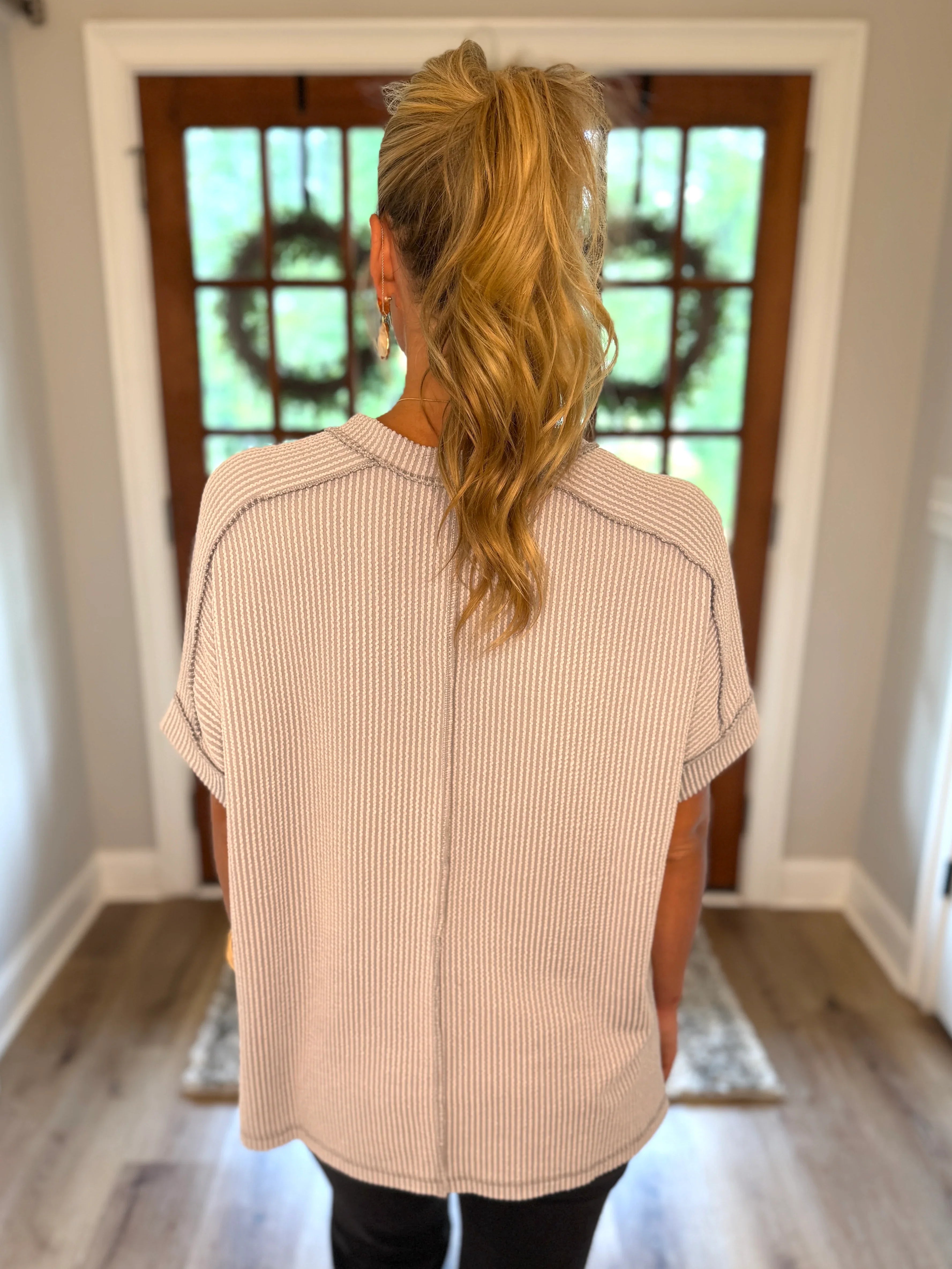 ARIA Corded Raw Edge Top (Light Grey) - Sassy and Southern