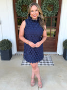 QUINN Sleeveless Polka Dot Lace Dress (Navy) - Sassy and Southern