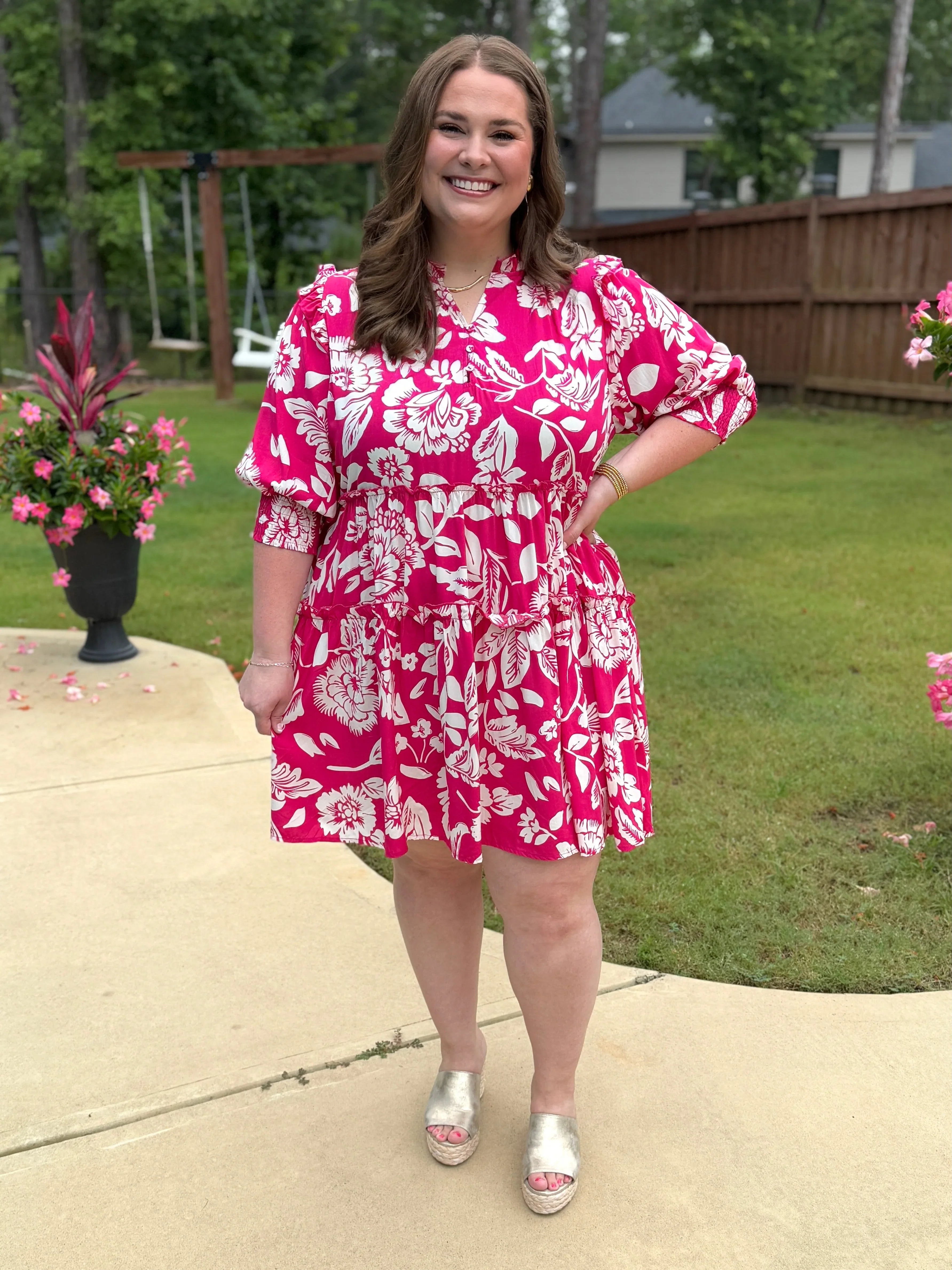 GEMMA Plus Size Pink Floral Dress - Sassy and Southern
