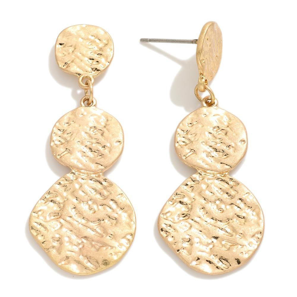 Hammered Drop Bar Earrings (Gold) - Sassy & Southern