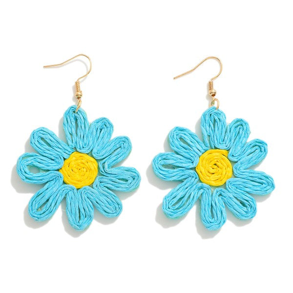Bright Blue Raffia Flower Earrings - Sassy & Southern