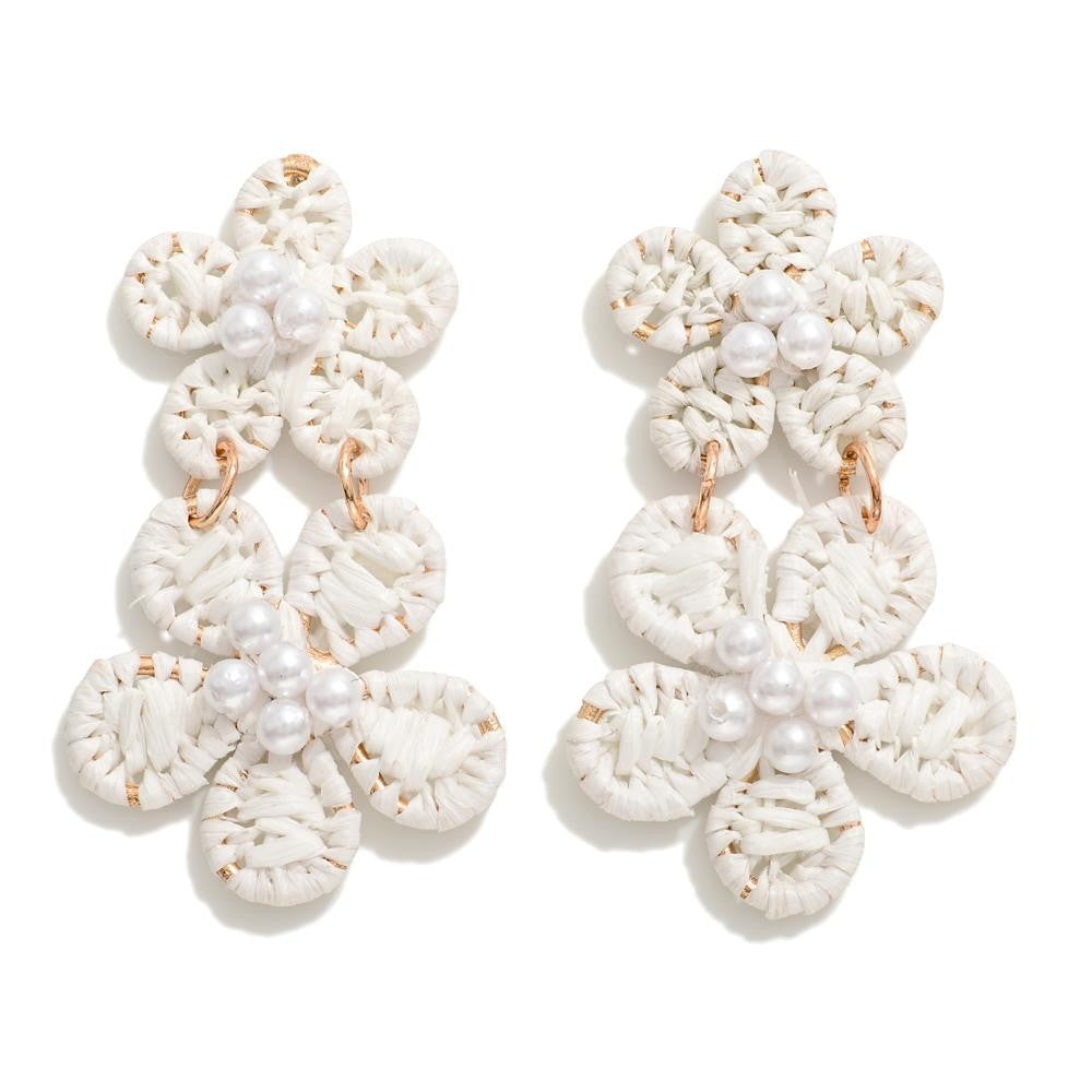 White Raffia Flower Earrings - Sassy & Southern