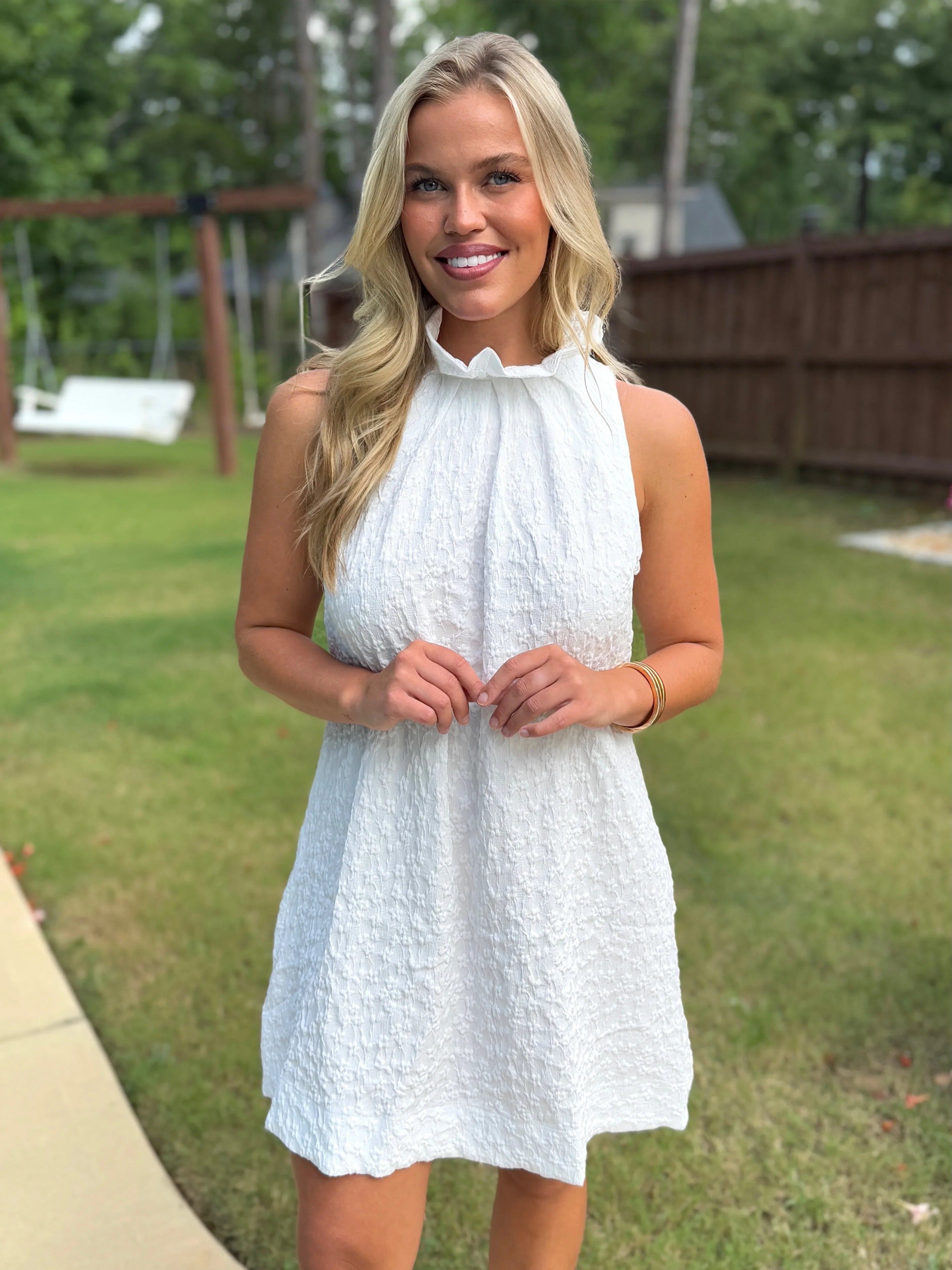 ADELINE Textured White Floral Dress - Sassy and Southern