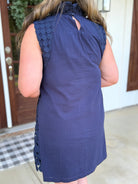 QUINN Sleeveless Polka Dot Lace Dress (Navy) - Sassy and Southern