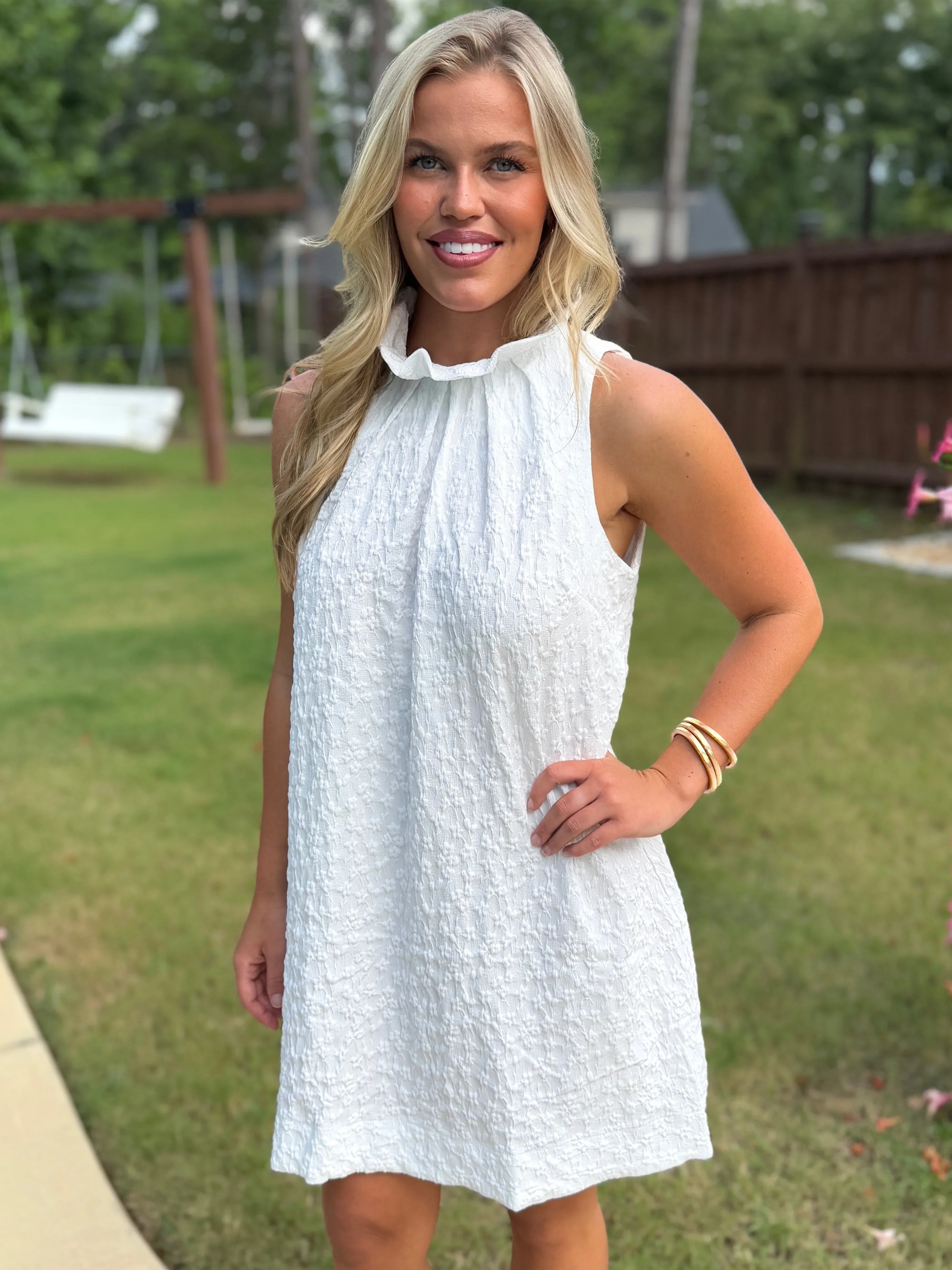 ADELINE Textured White Floral Dress - Sassy and Southern