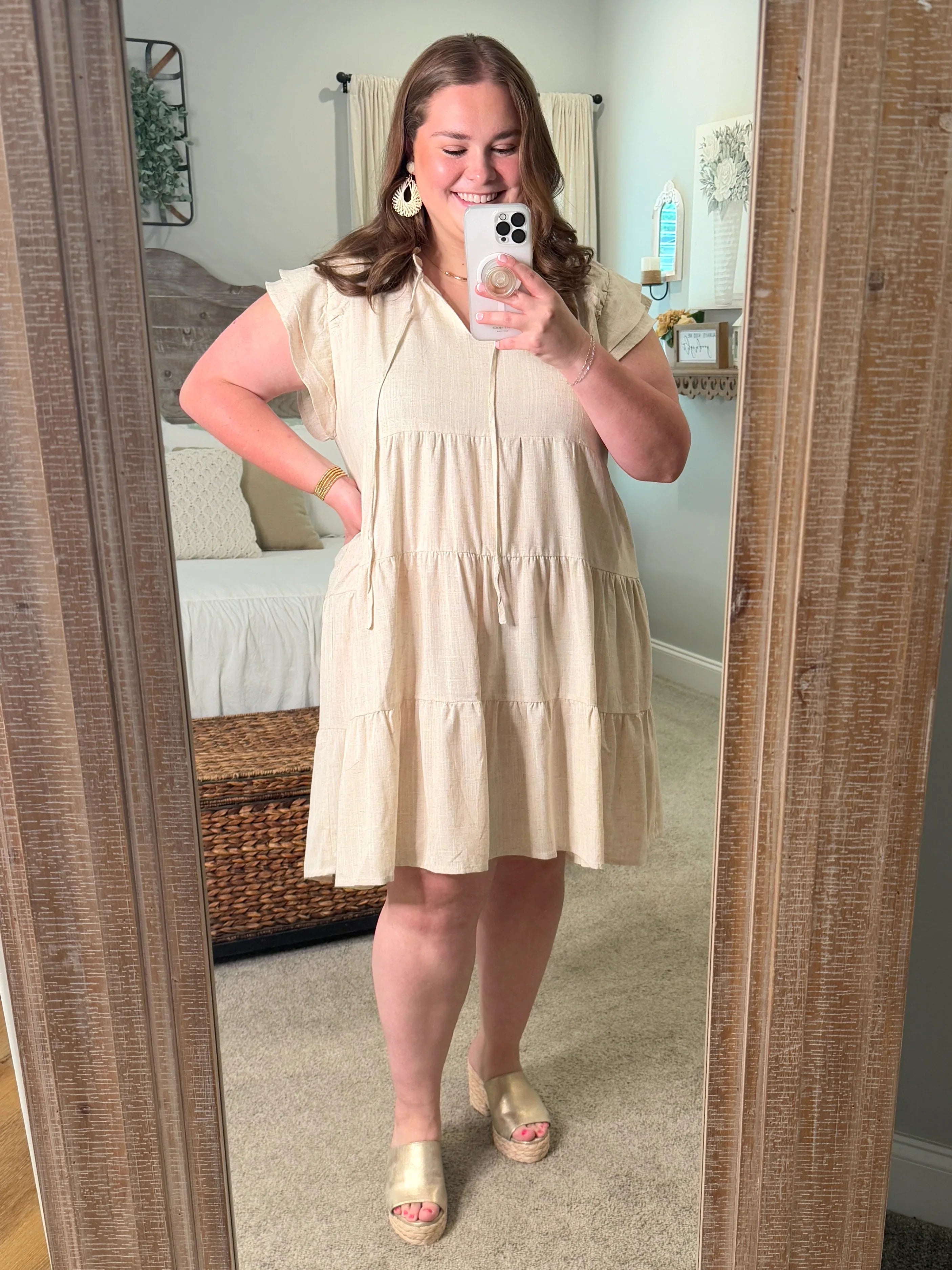 MAGNOLIA Plus Size Oatmeal Linen Ruffle Dress - Sassy and Southern