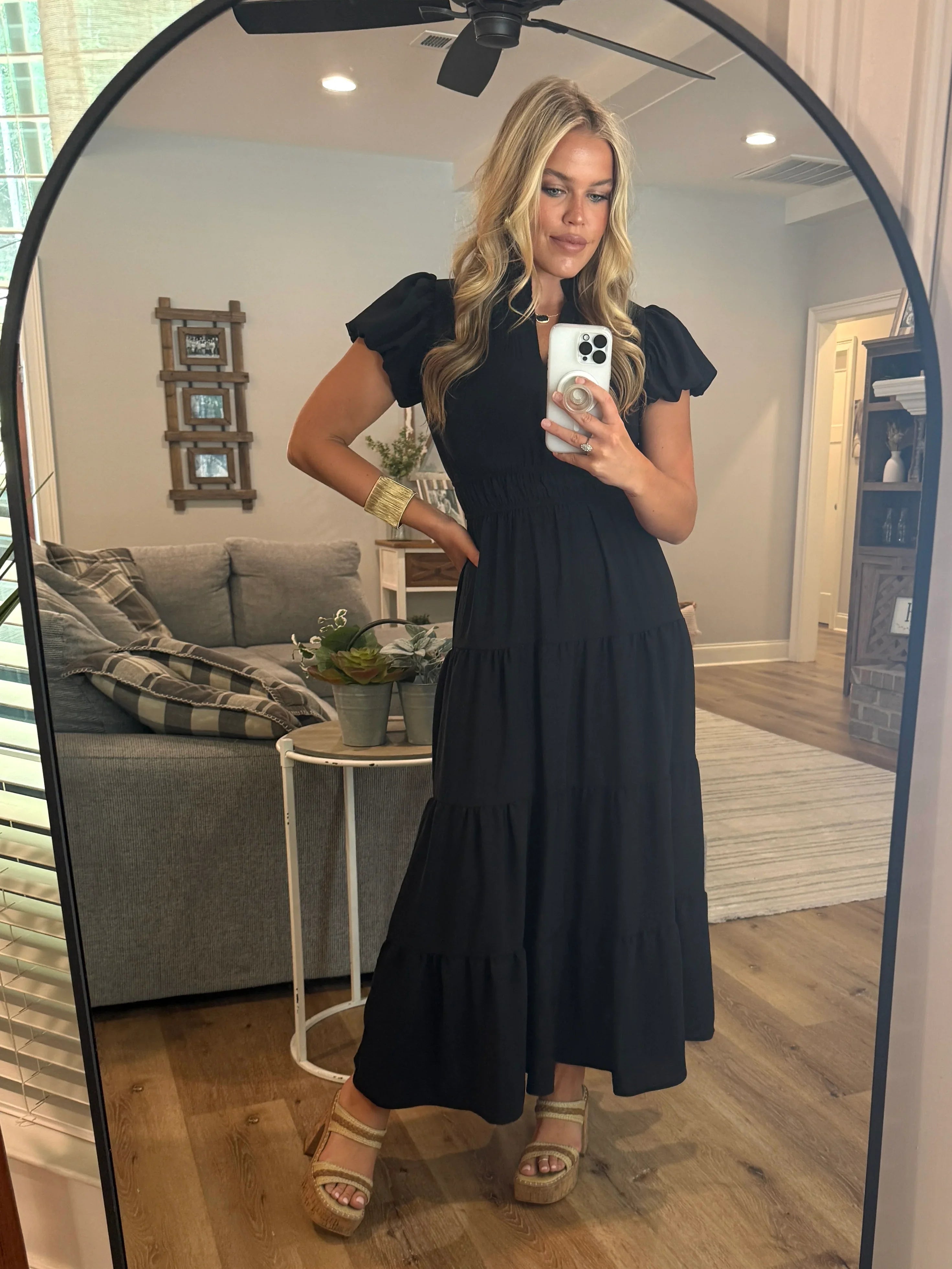 SOPHIE Long Tiered Dress (Black) - Sassy and Southern