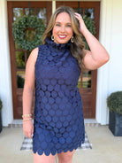 QUINN Sleeveless Polka Dot Lace Dress (Navy) - Sassy and Southern