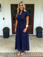 SOPHIE Long Tiered Dress (Navy Blue) - Sassy and Southern