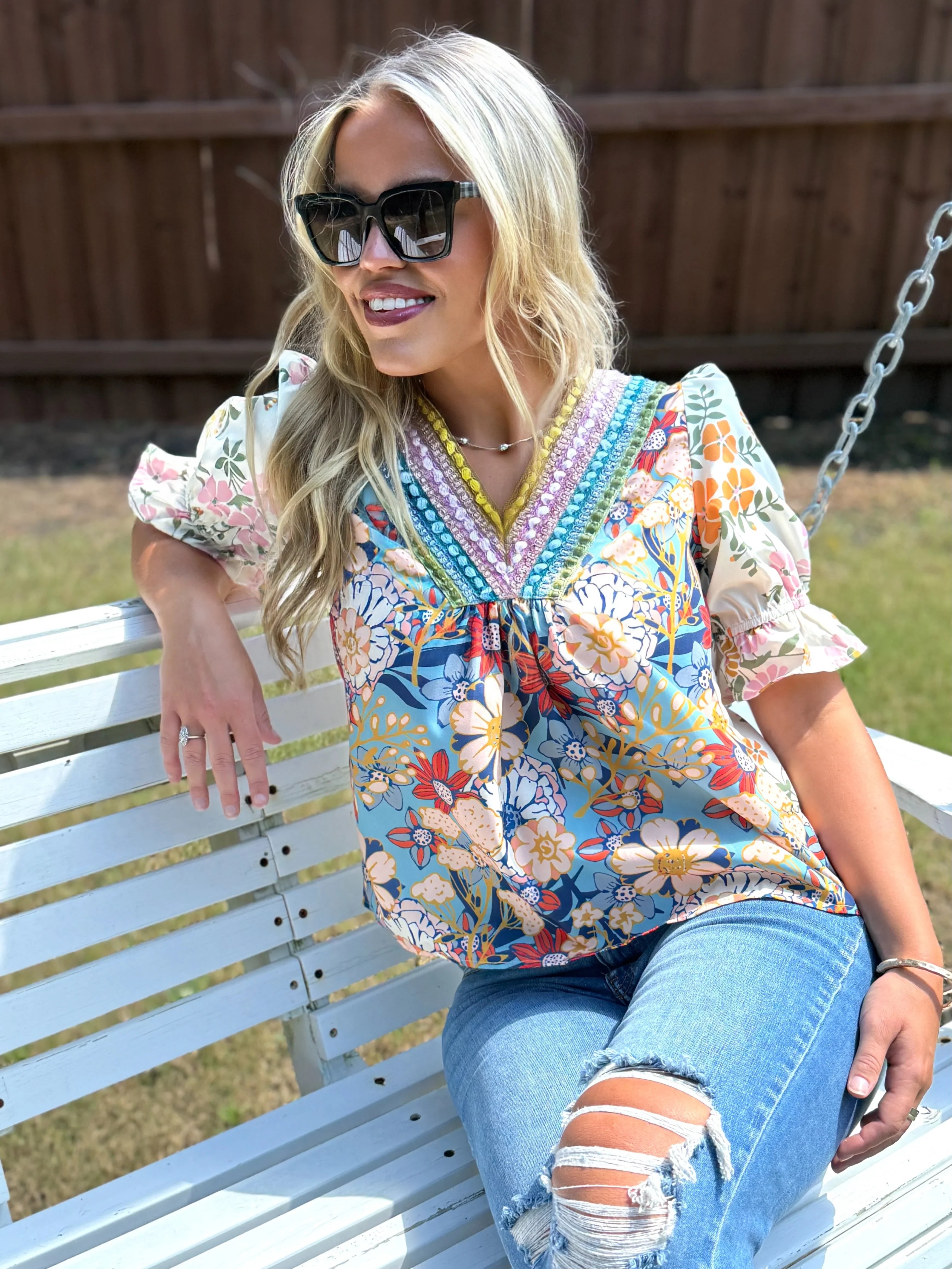 MARLEY Floral Top With Embroidery (S-2X) - Sassy and Southern