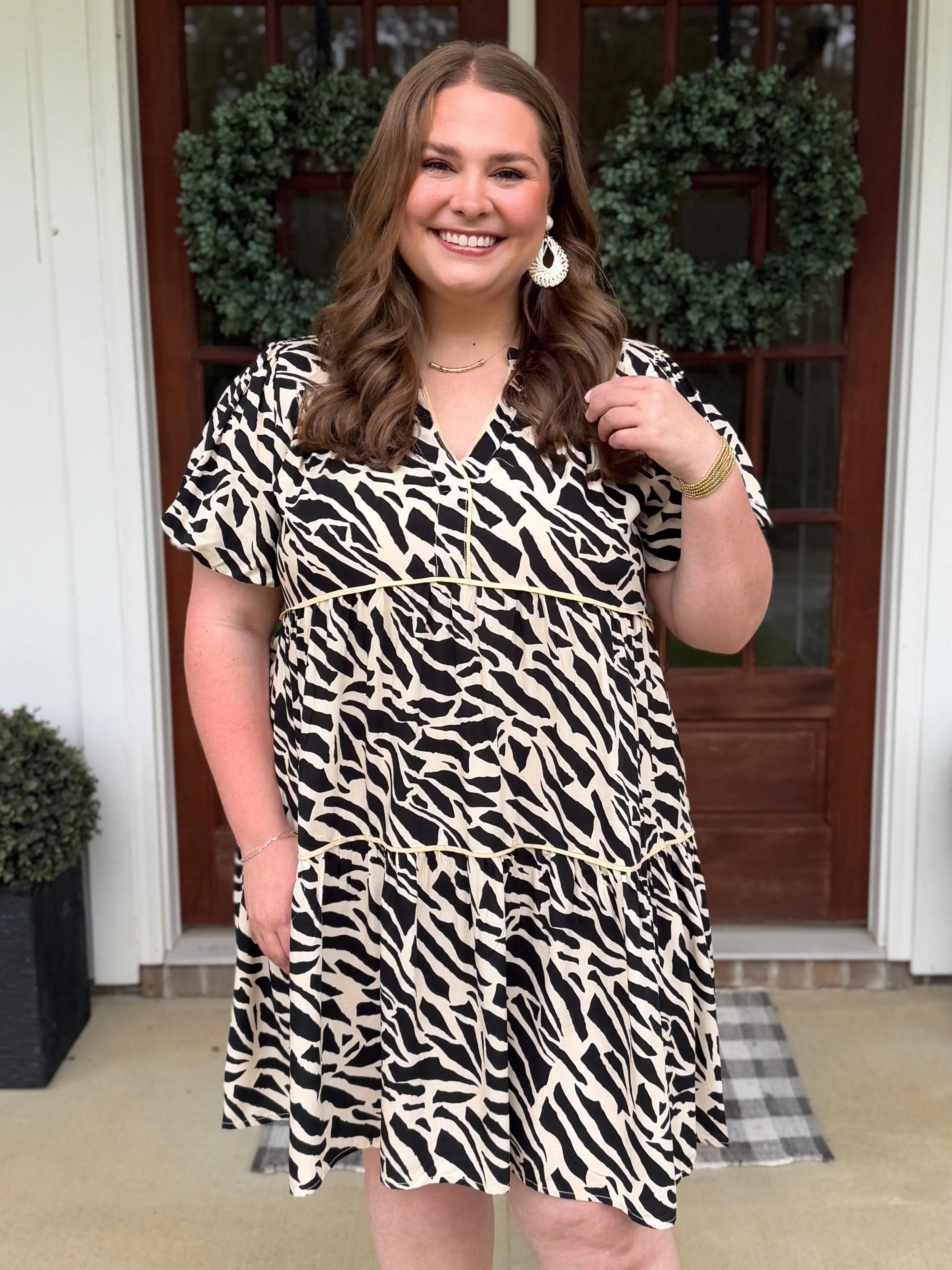 AVA Plus Size Animal Print Dress (Black/Taupe) - Sassy and Southern
