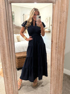 SOPHIE Long Tiered Dress (Navy Blue) - Sassy and Southern