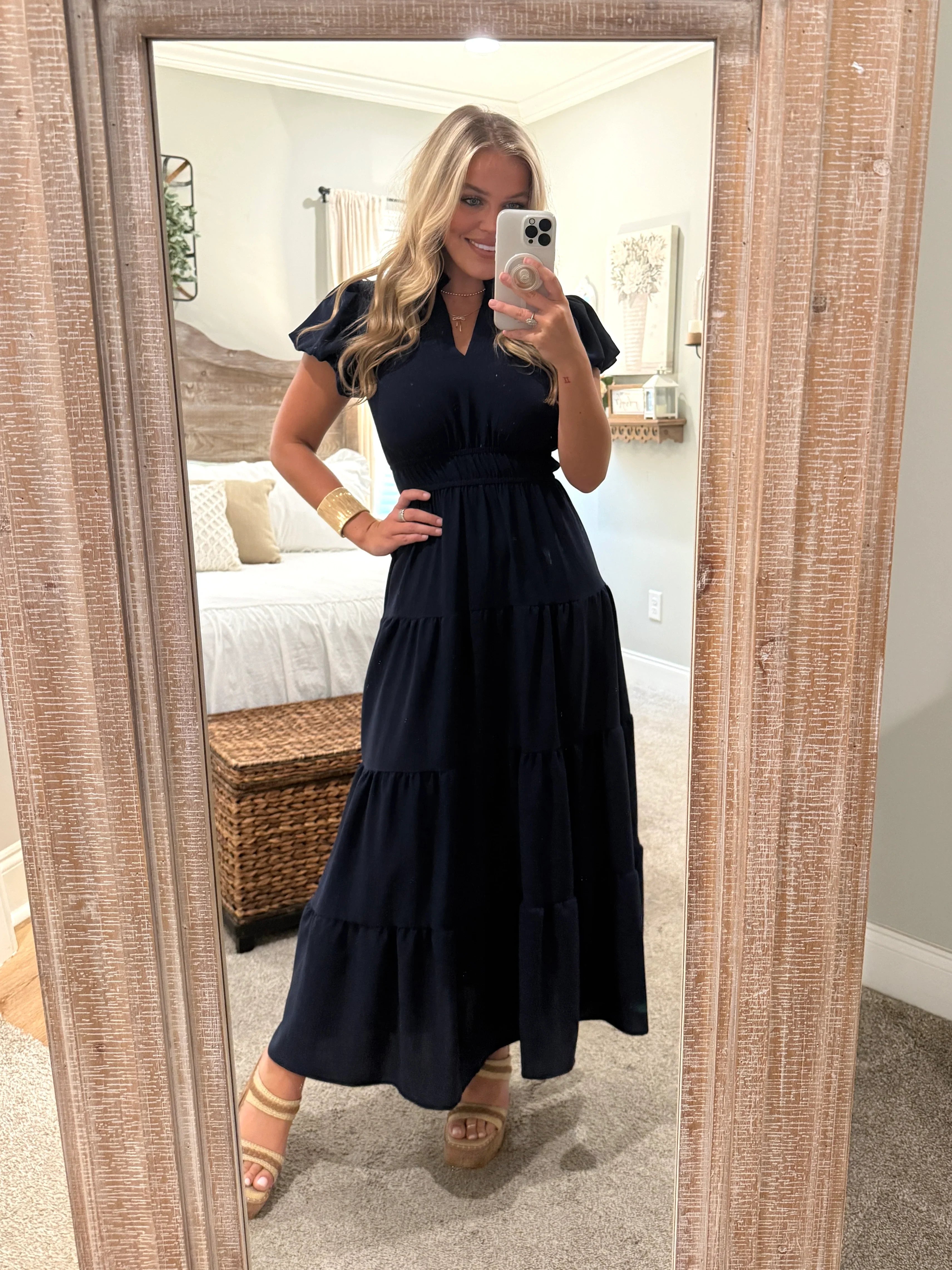 SOPHIE Long Tiered Dress (Navy Blue) - Sassy and Southern
