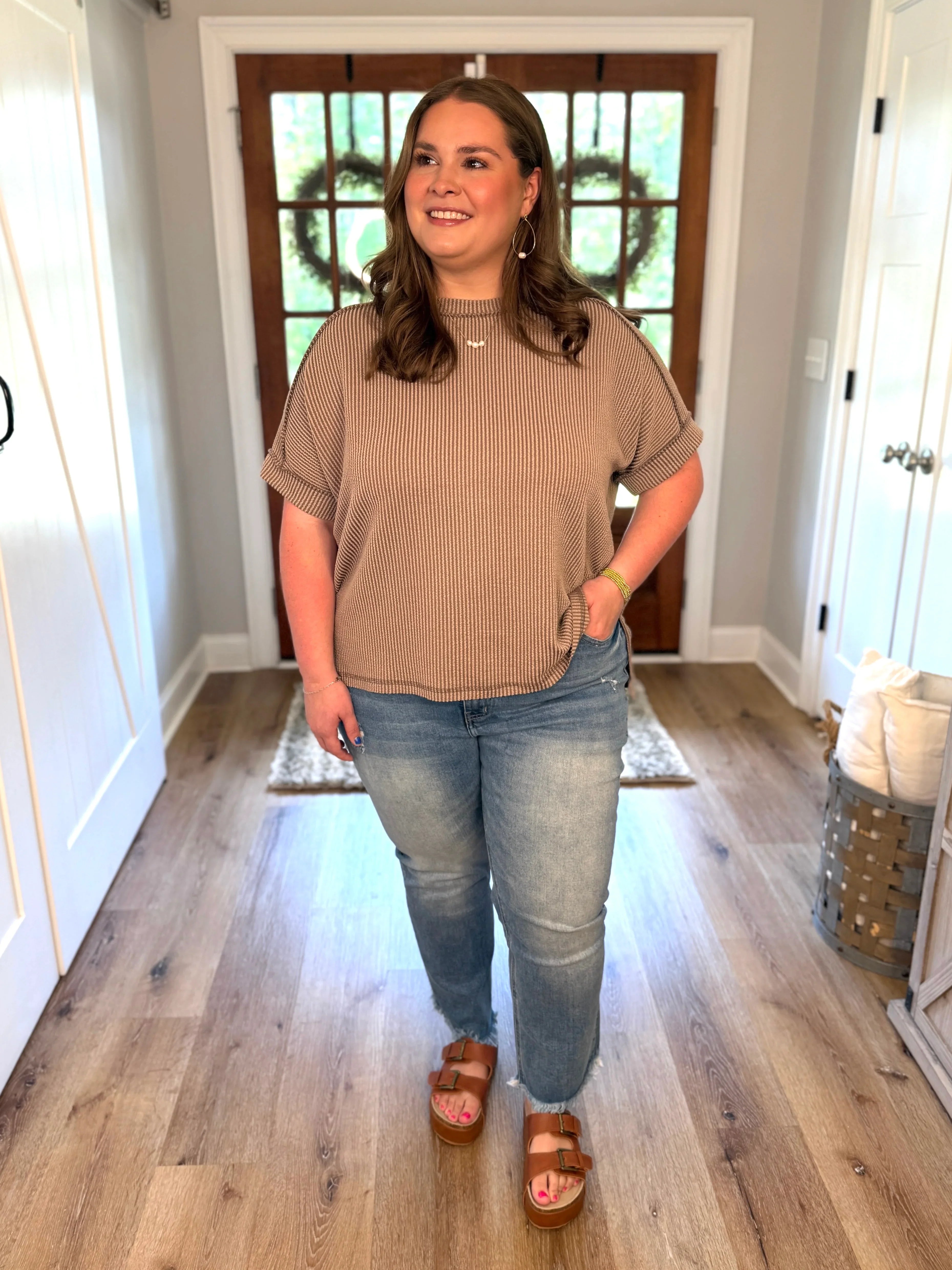 ARIA Corded Raw Edge Top (Mocha) (S-3X) - Sassy and Southern