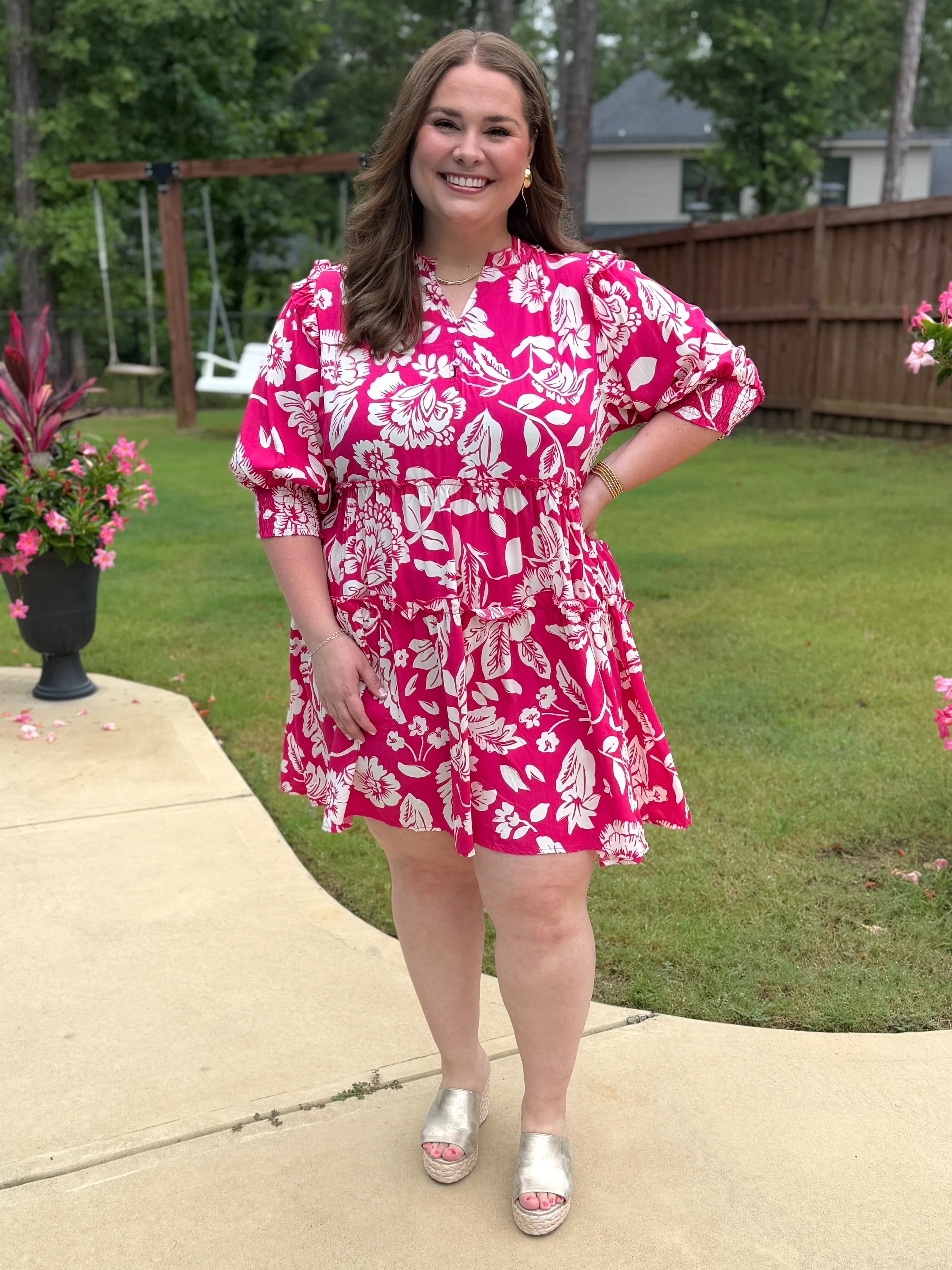 GEMMA Plus Size Pink Floral Dress - Sassy and Southern