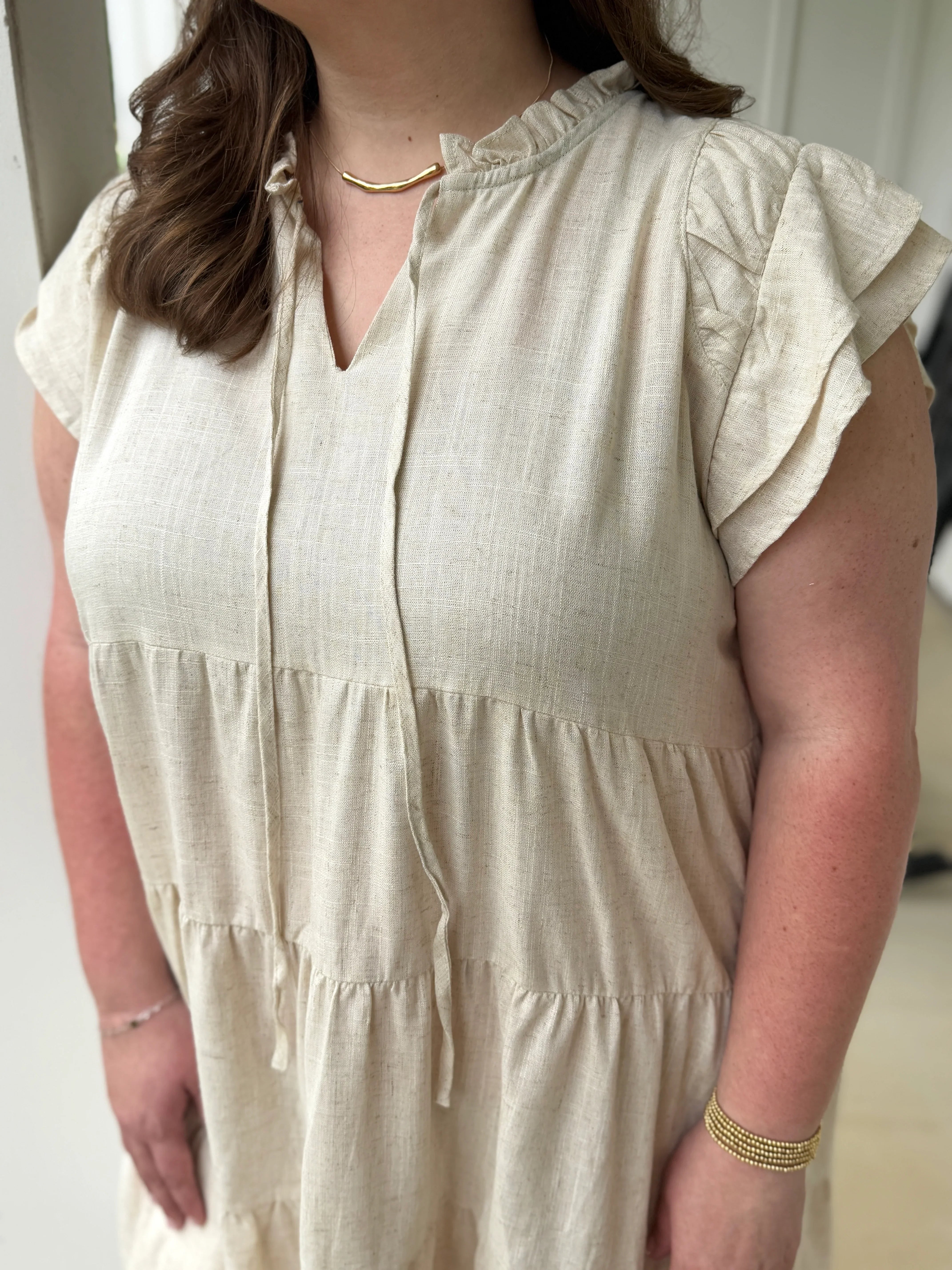 MAGNOLIA Plus Size Oatmeal Linen Ruffle Dress - Sassy and Southern