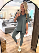 PENELOPE 2-Piece Legging/Top Lounge Set (Sage) (S-3X) - Sassy and Southern