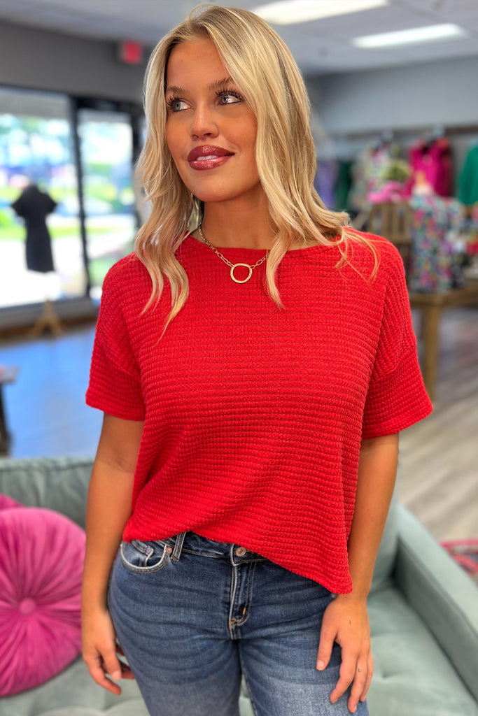 MADALYN Jacquard Texture Light Sweater (Red) - Sassy & Southern