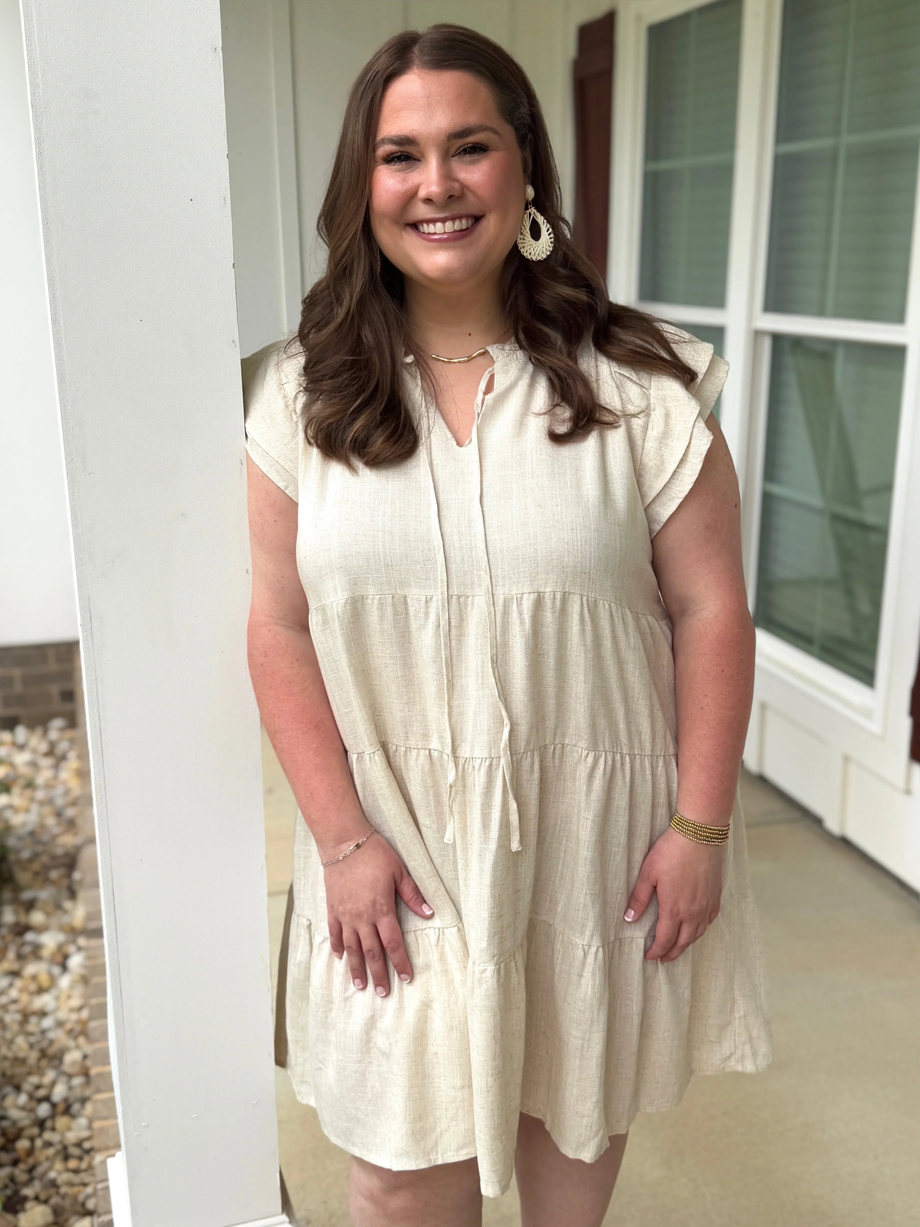 MAGNOLIA Plus Size Oatmeal Linen Ruffle Dress - Sassy and Southern