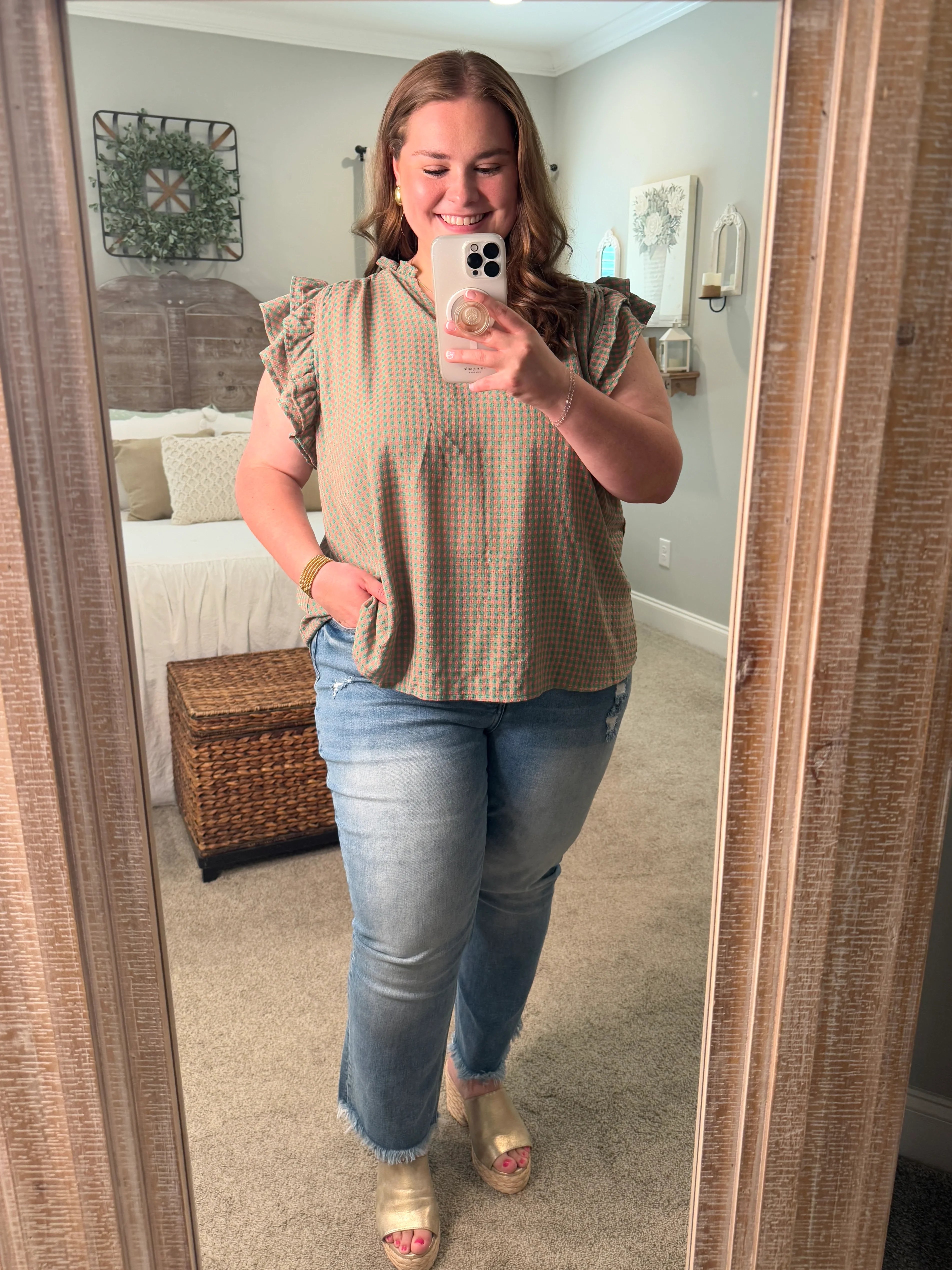 ADDISON Plus Size Pink/Green Gingham Top - Sassy and Southern