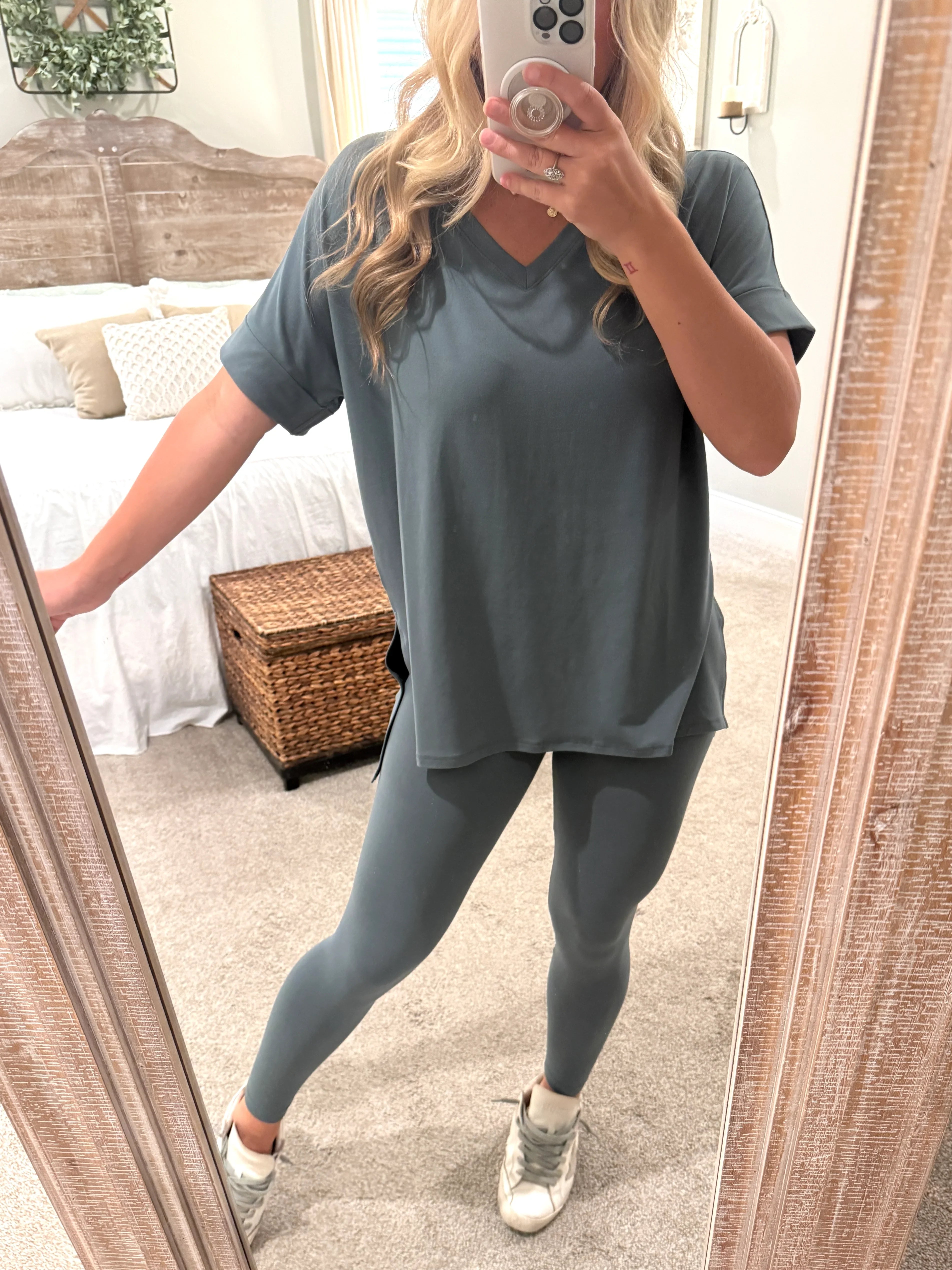 PENELOPE 2-Piece Legging/Top Lounge Set (Sage) (S-3X) - Sassy and Southern