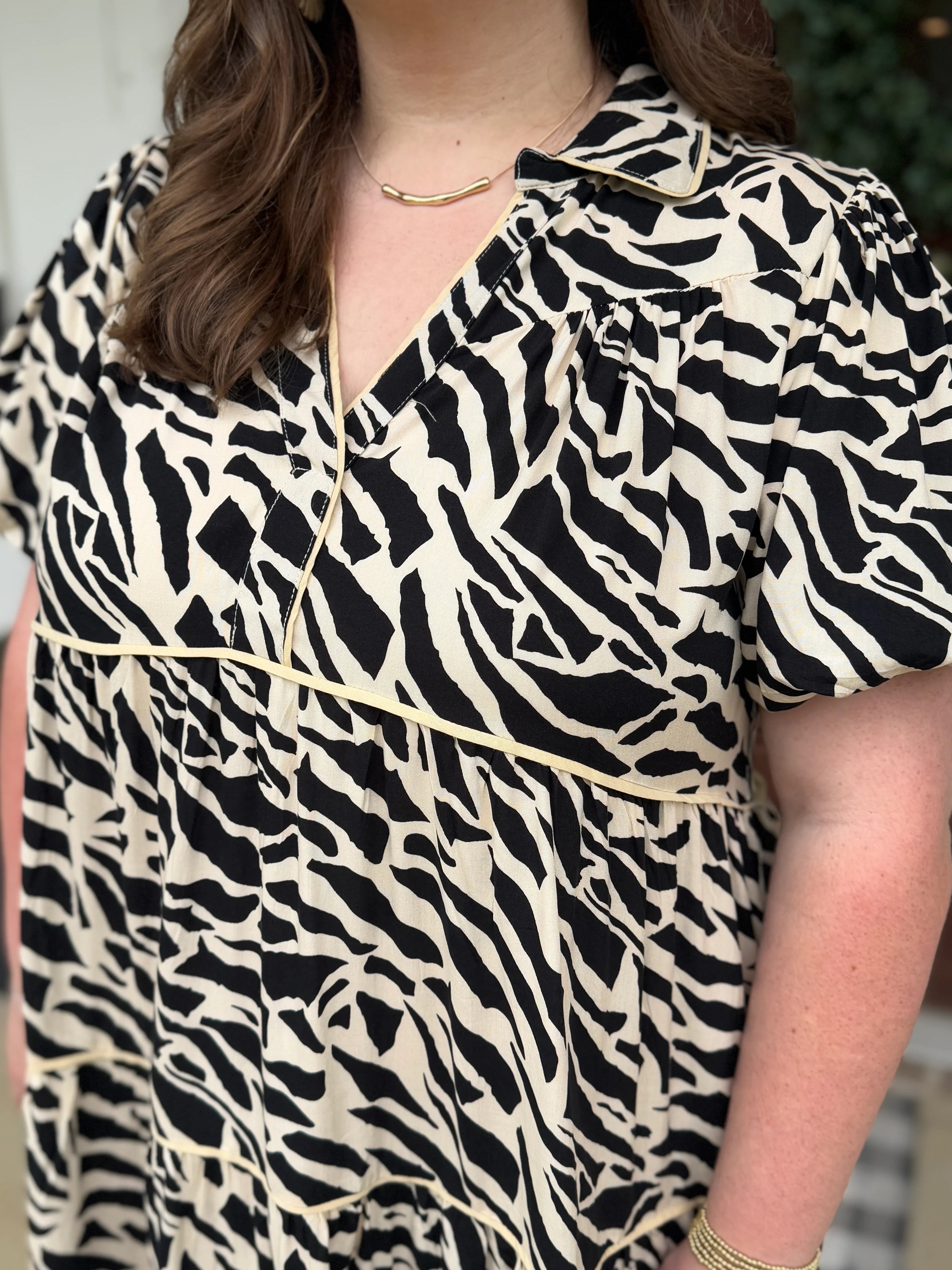 AVA Plus Size Animal Print Dress (Black/Taupe) - Sassy and Southern