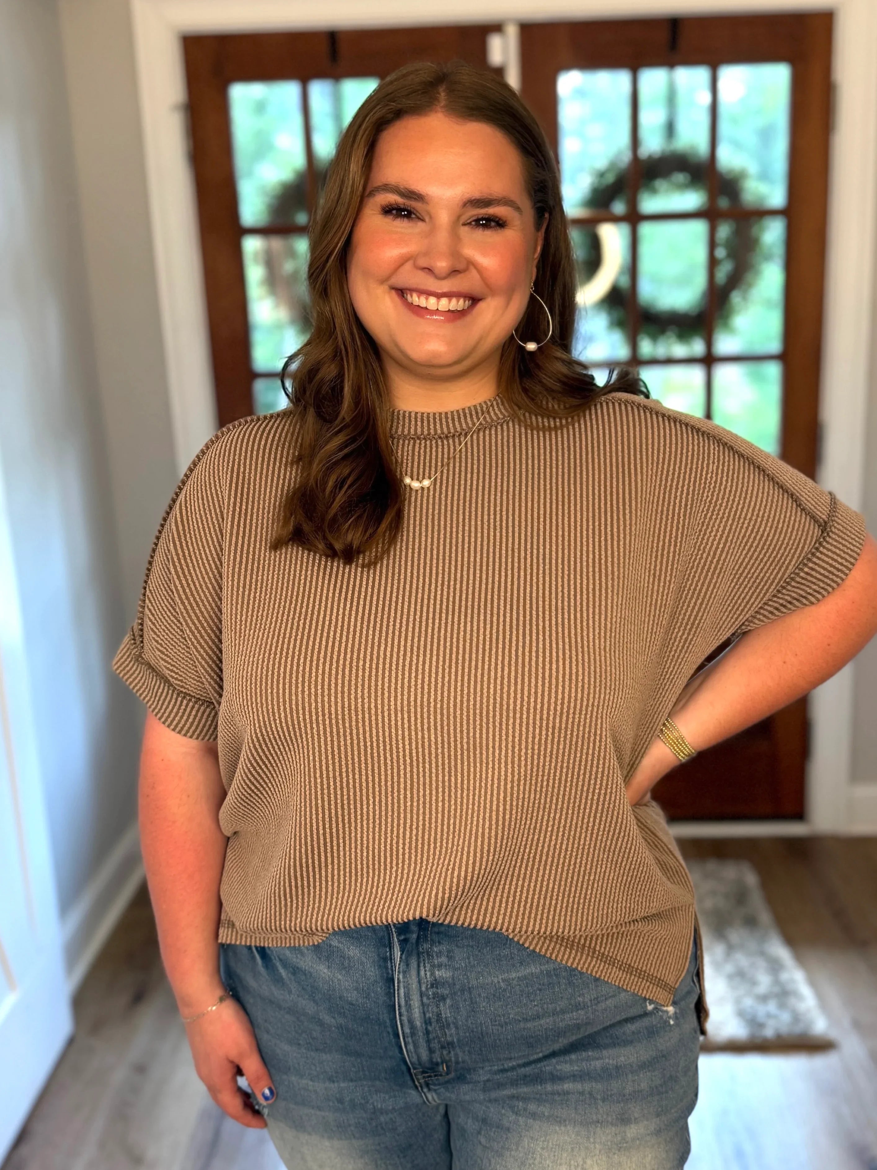 ARIA Corded Raw Edge Top (Mocha) (S-3X) - Sassy and Southern