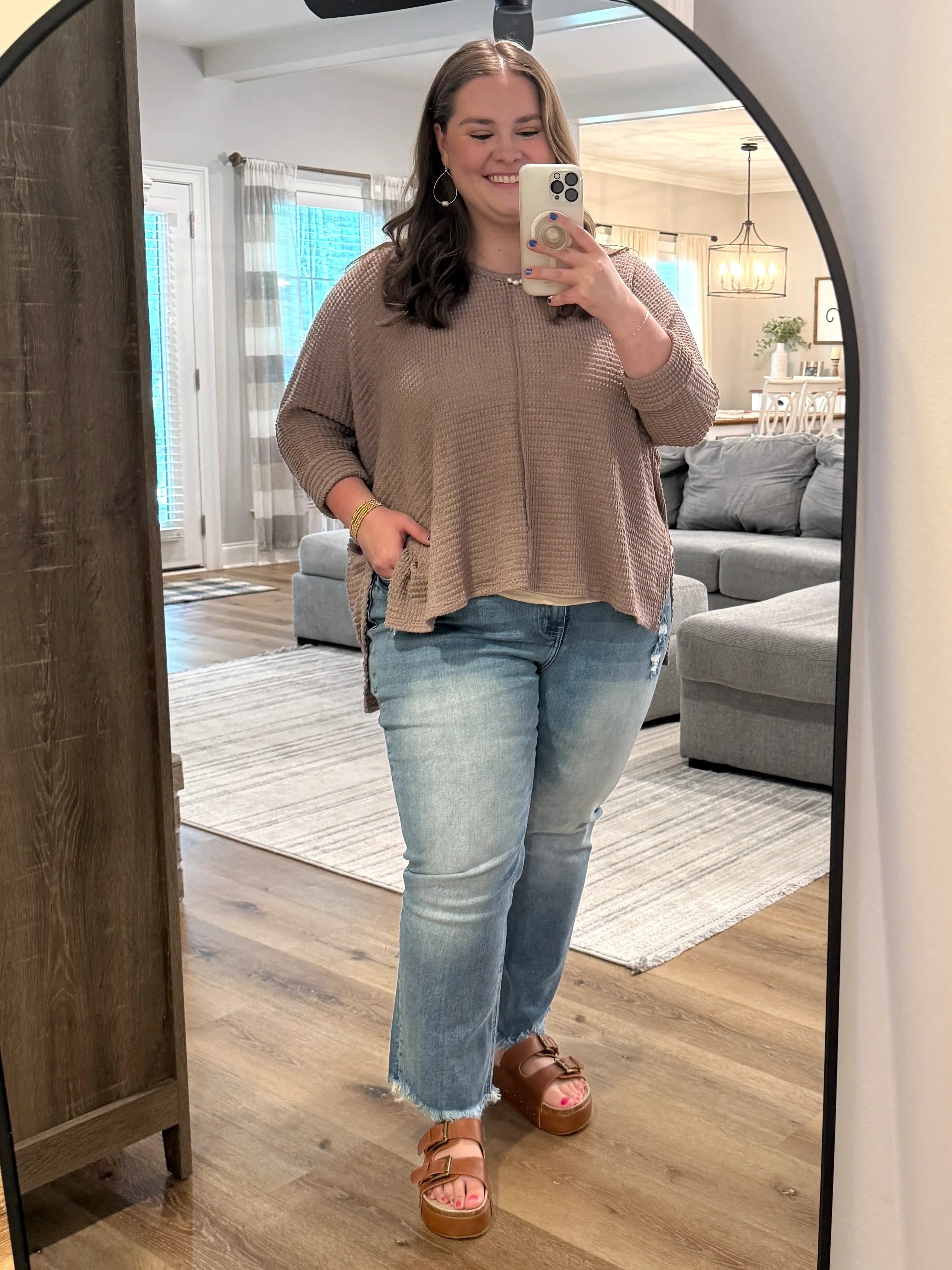 MIA Plus Size 3/4 Sleeve Lightweight Sweater (Mocha) - Sassy and Southern