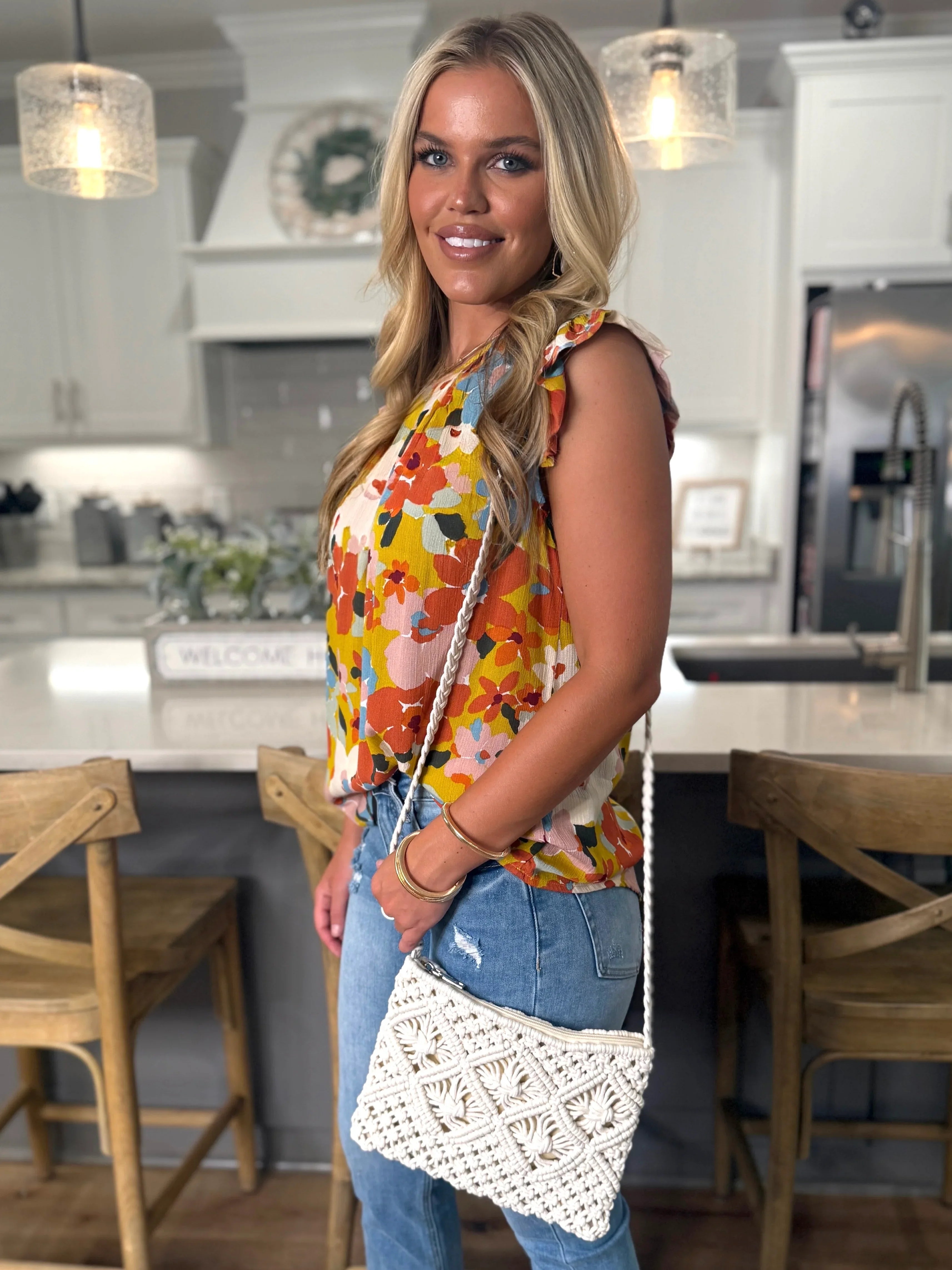 WILLOW Multi Floral Ruffle Sleeve Top - Sassy and Southern