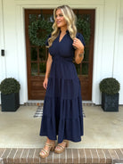 SOPHIE Long Tiered Dress (Navy Blue) - Sassy and Southern