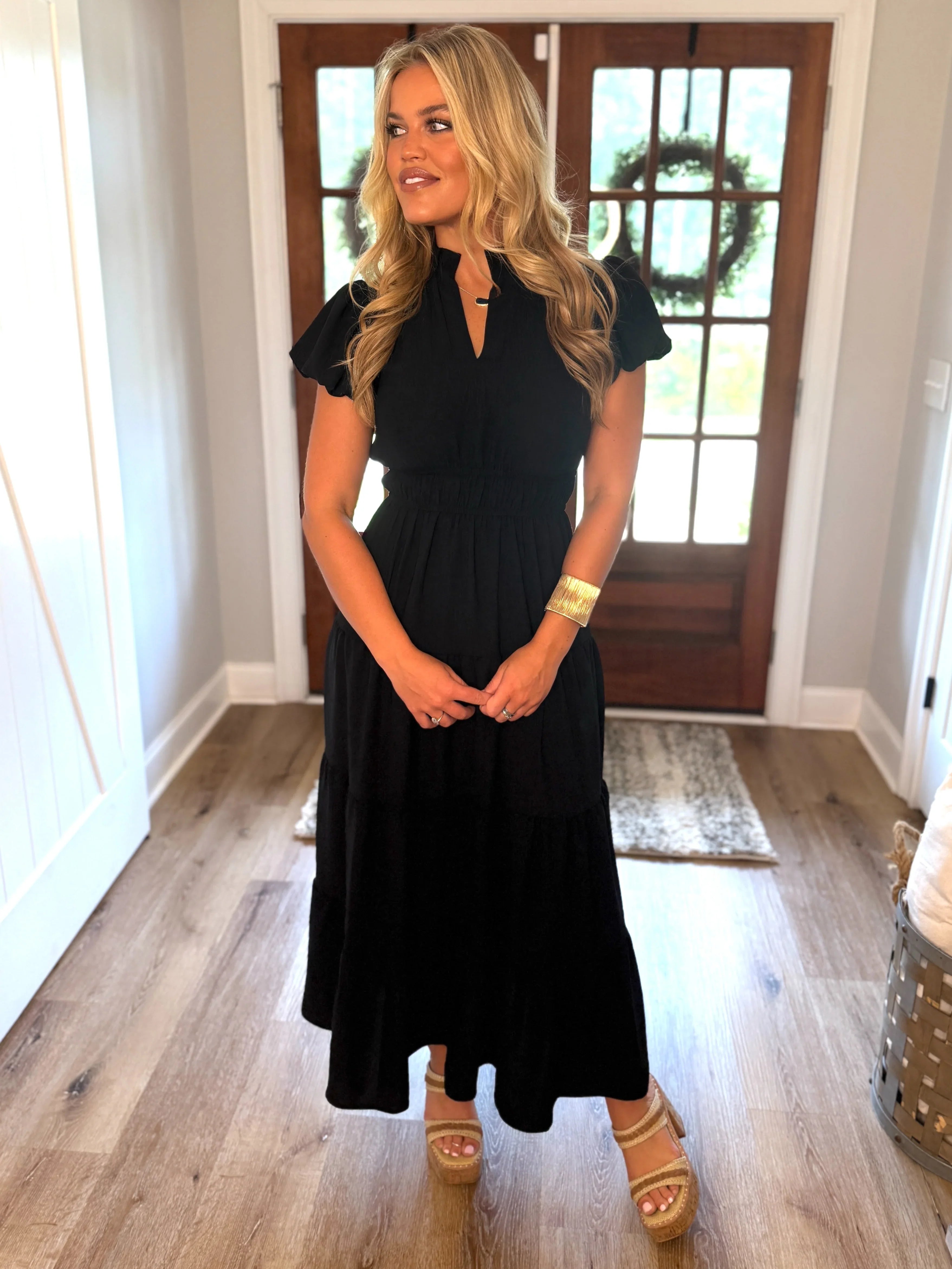 SOPHIE Long Tiered Dress (Black) - Sassy and Southern