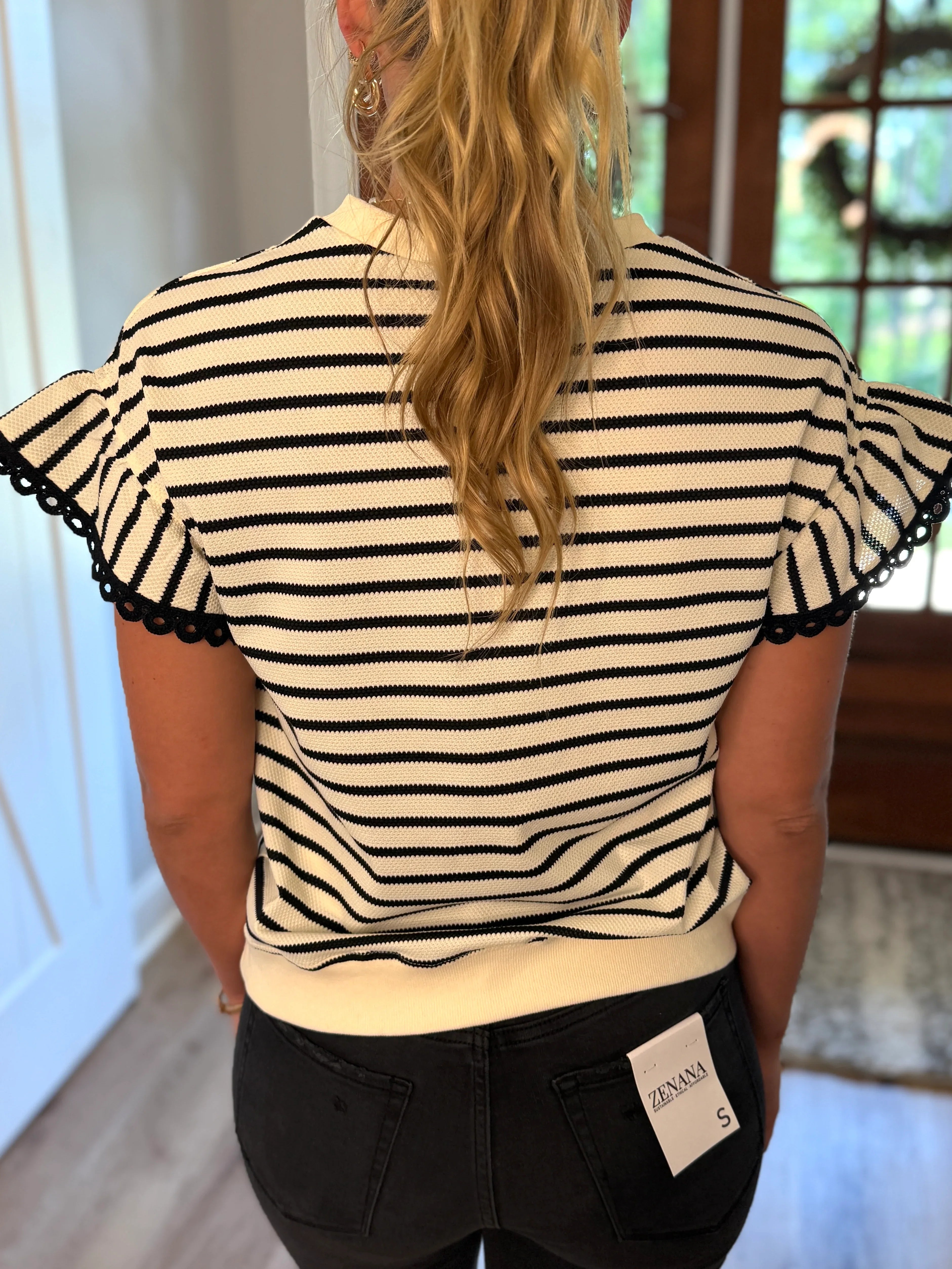 TATUM Black Striped Top With Ruffle Sleeves - Sassy and Southern