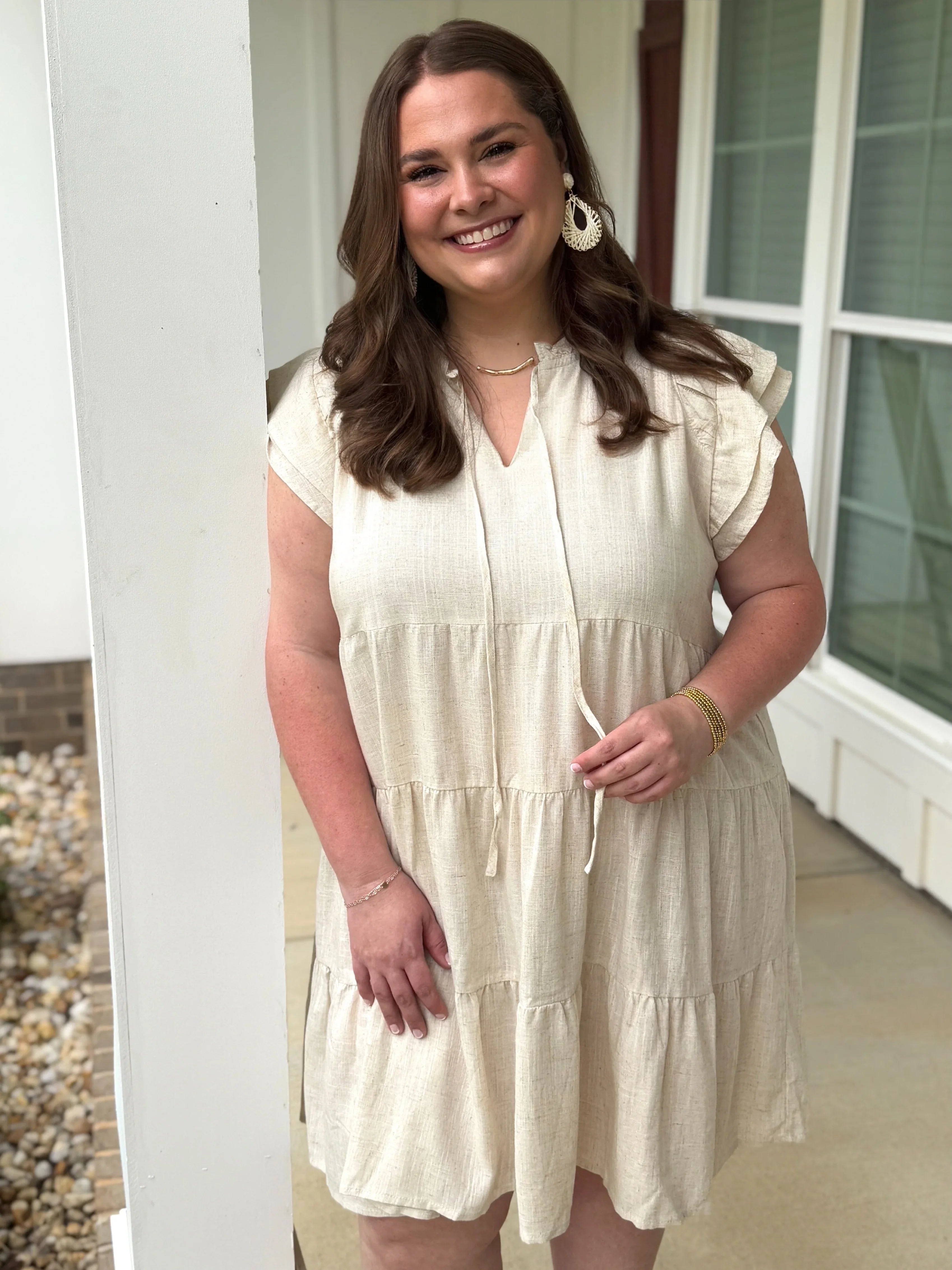 MAGNOLIA Plus Size Oatmeal Linen Ruffle Dress - Sassy and Southern
